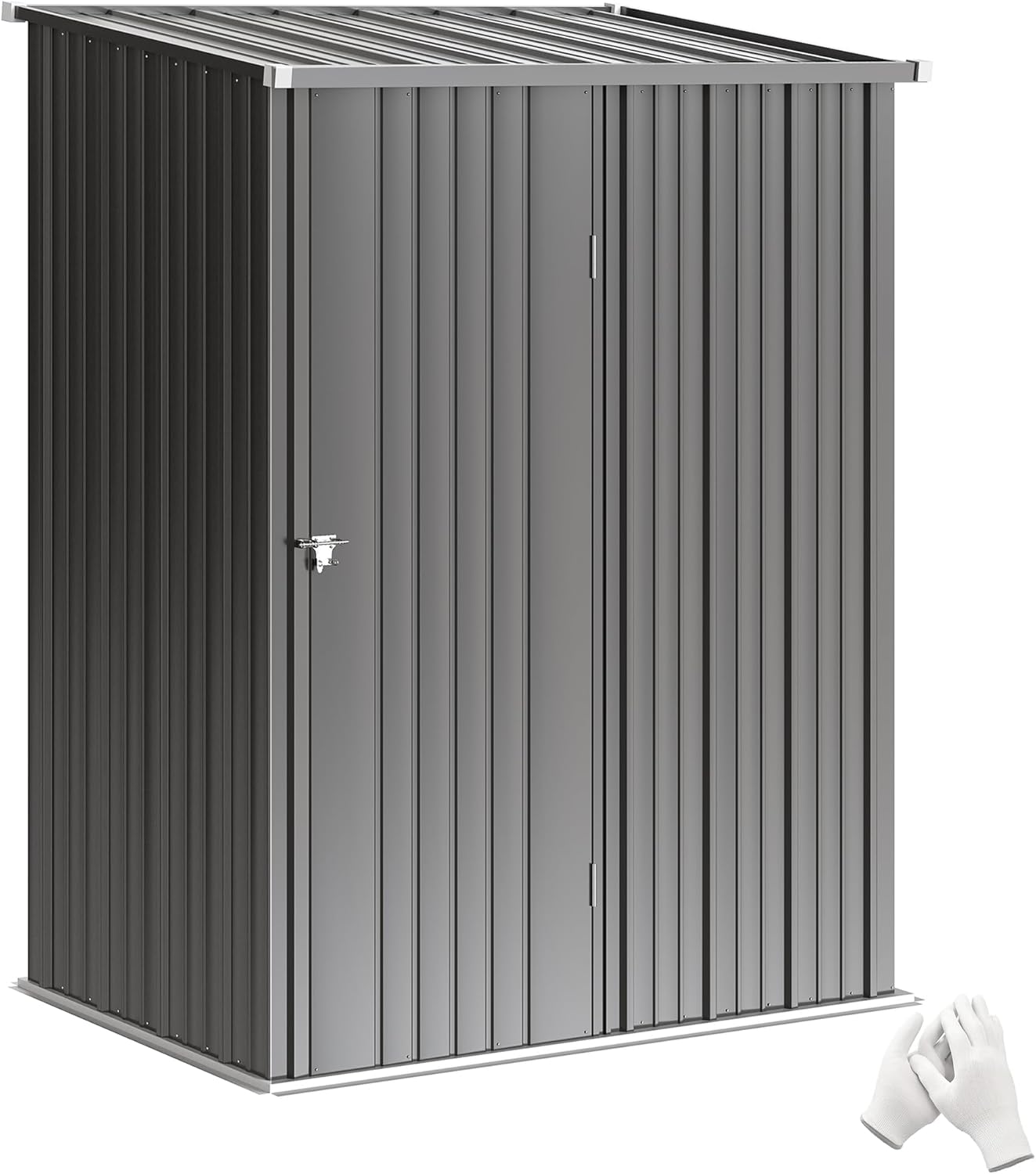 Outsunny Metall Gerätehaus 1,34m2 161,5 x 94,5 x 196cm Geräteschuppen mit Pultdach Abschließbarer Tür, wetterfest Garten Schuppen Outdoor Gartenhaus für Hinterhof Außenbereich Schwarz