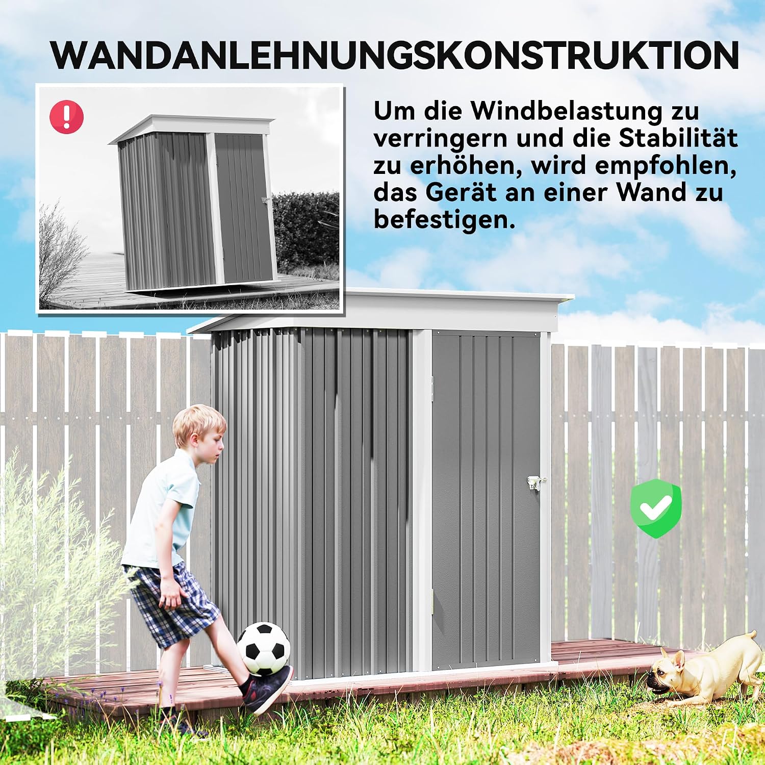 Outsunny Metall Gerätehaus 1,36m2 161 x 95 x 181cm Geräteschuppen mit Pultdach Fundament verstellbare Regale Abschließbarer Tür wetterfest Gartenhaus Outdoor Garten Schuppen für Außenbereich — Ansicht 5