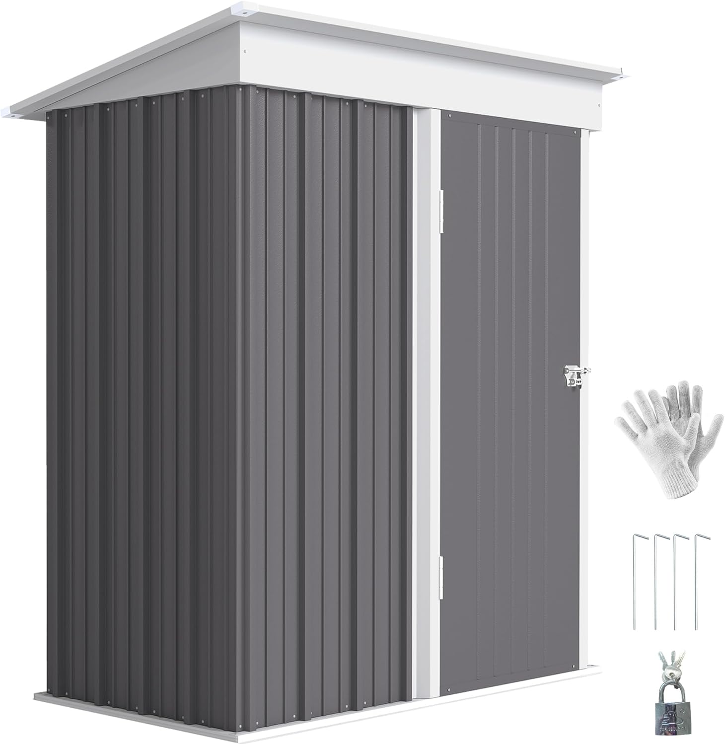 Outsunny Metall Gerätehaus 1,36m2 161 x 95 x 181cm Geräteschuppen mit Pultdach Fundament verstellbare Regale Abschließbarer Tür wetterfest Gartenhaus Outdoor Garten Schuppen für Außenbereich