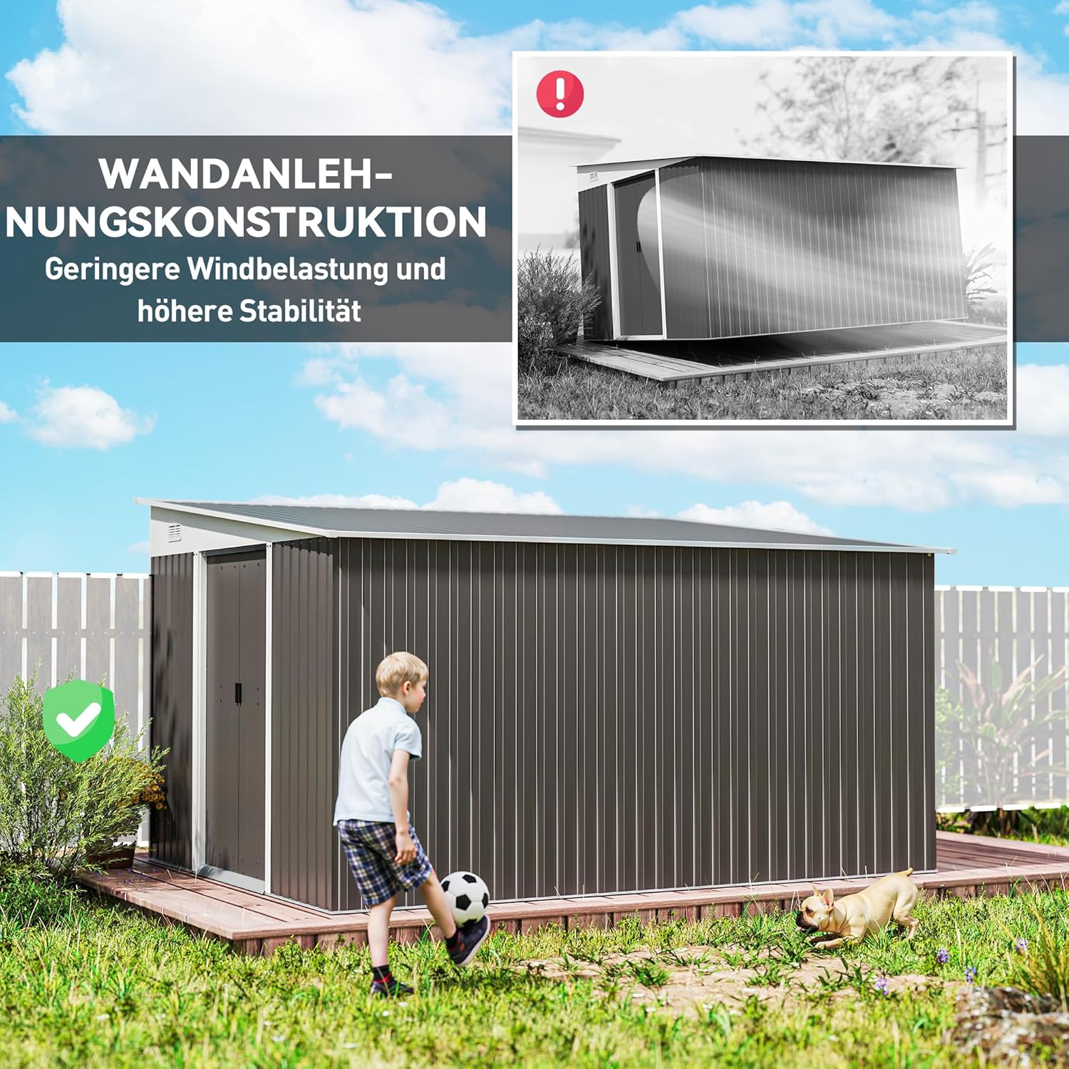Outsunny Metall Gerätehaus 19,4m3 280x345x201cm Geräteschuppen mit Pultdach Schiebetür wetterfest Gartenhaus Outdoor Schrank Schuppen für Hinterhof Außenbereich Garten Anthrazit, Grau — Ansicht 6