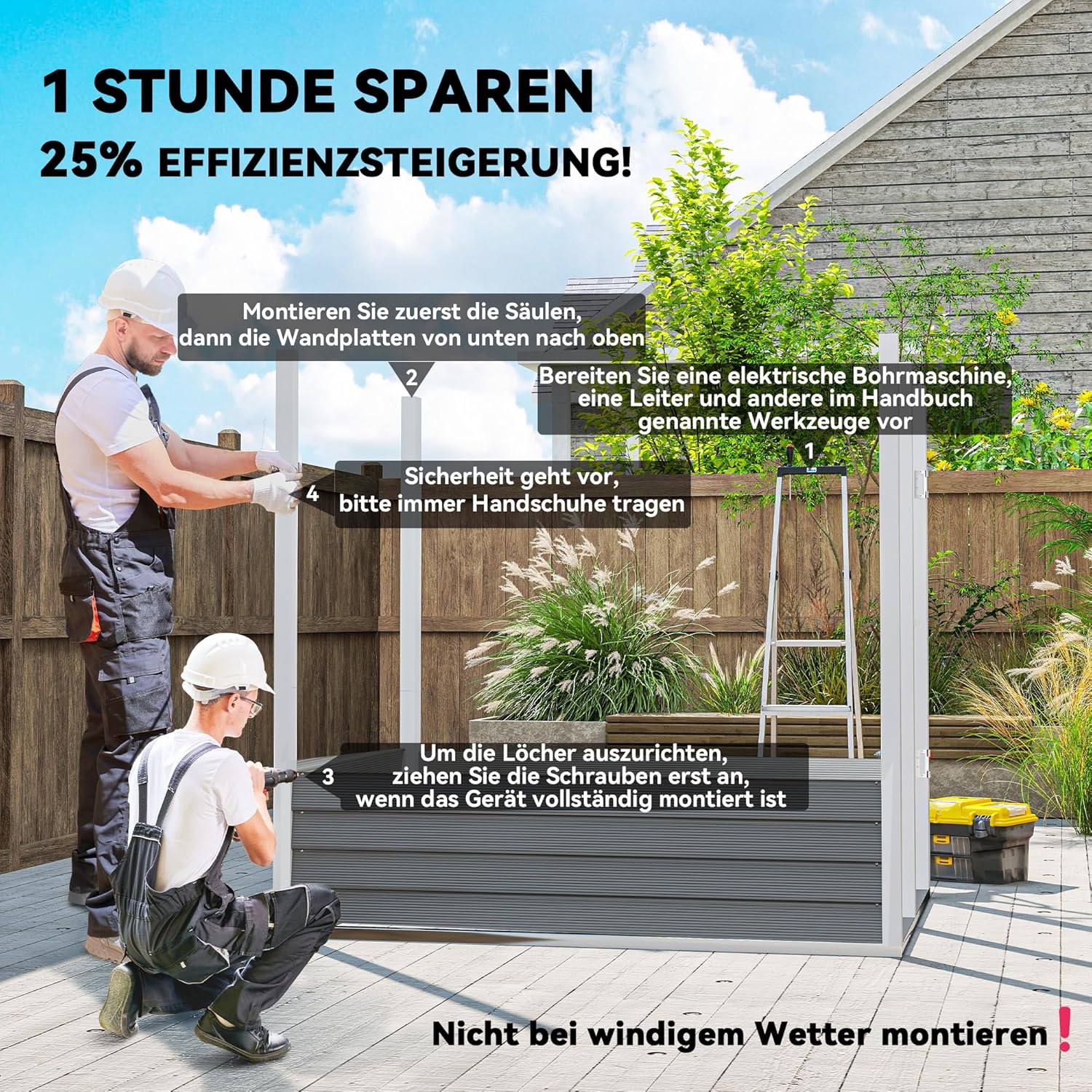 Outsunny Metall Gerätehaus 2,3m2 142x184x181cm wetterfestes Gartenhaus mit Fenster, Schloss, Handschuhe, Fundament und Pultdach Geräteschuppen für Garten Hinterhof Hellgrau — Ansicht 3