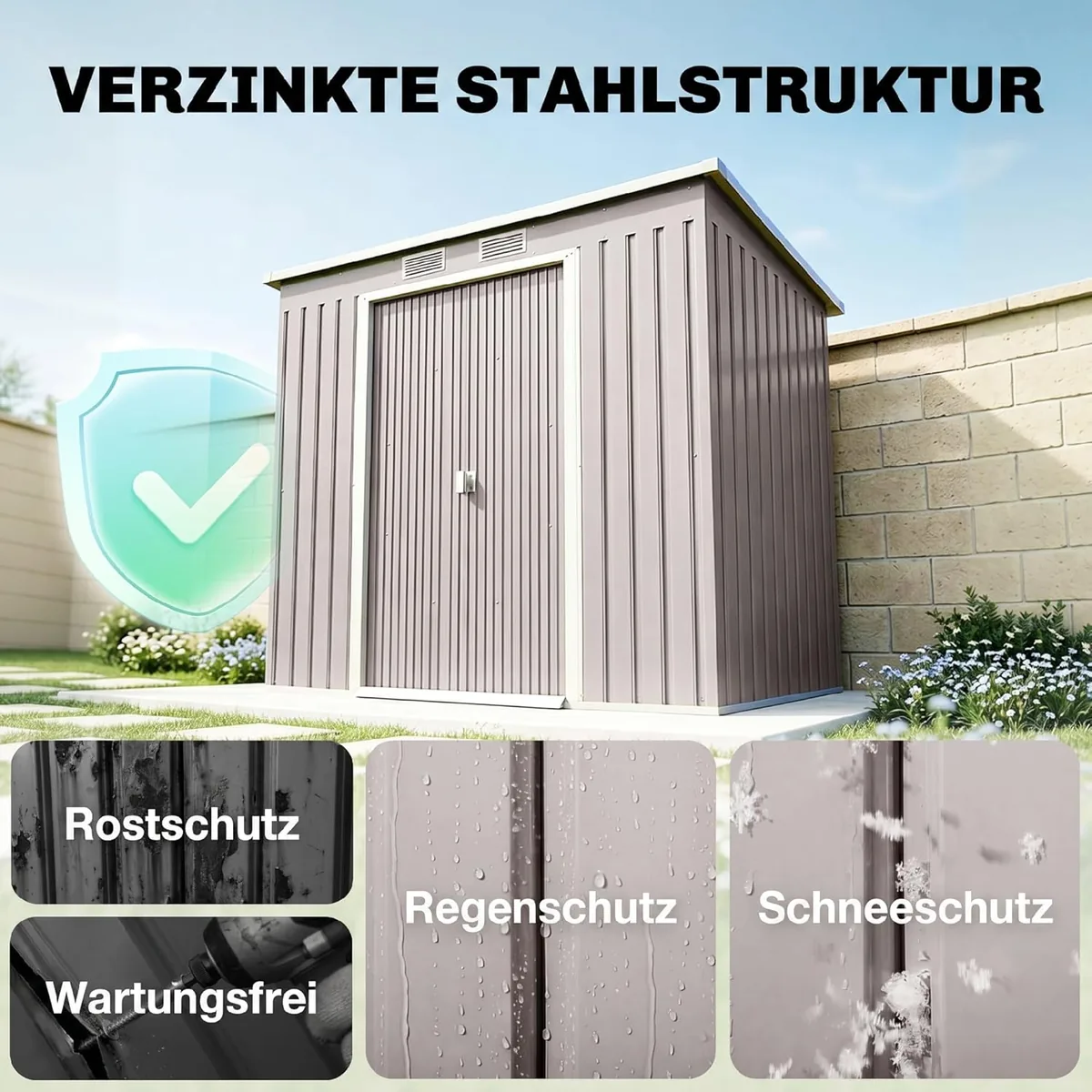 Metall Gerätehaus 2,42 m2, Geräteschuppen mit Pultdach… — Ansicht 3