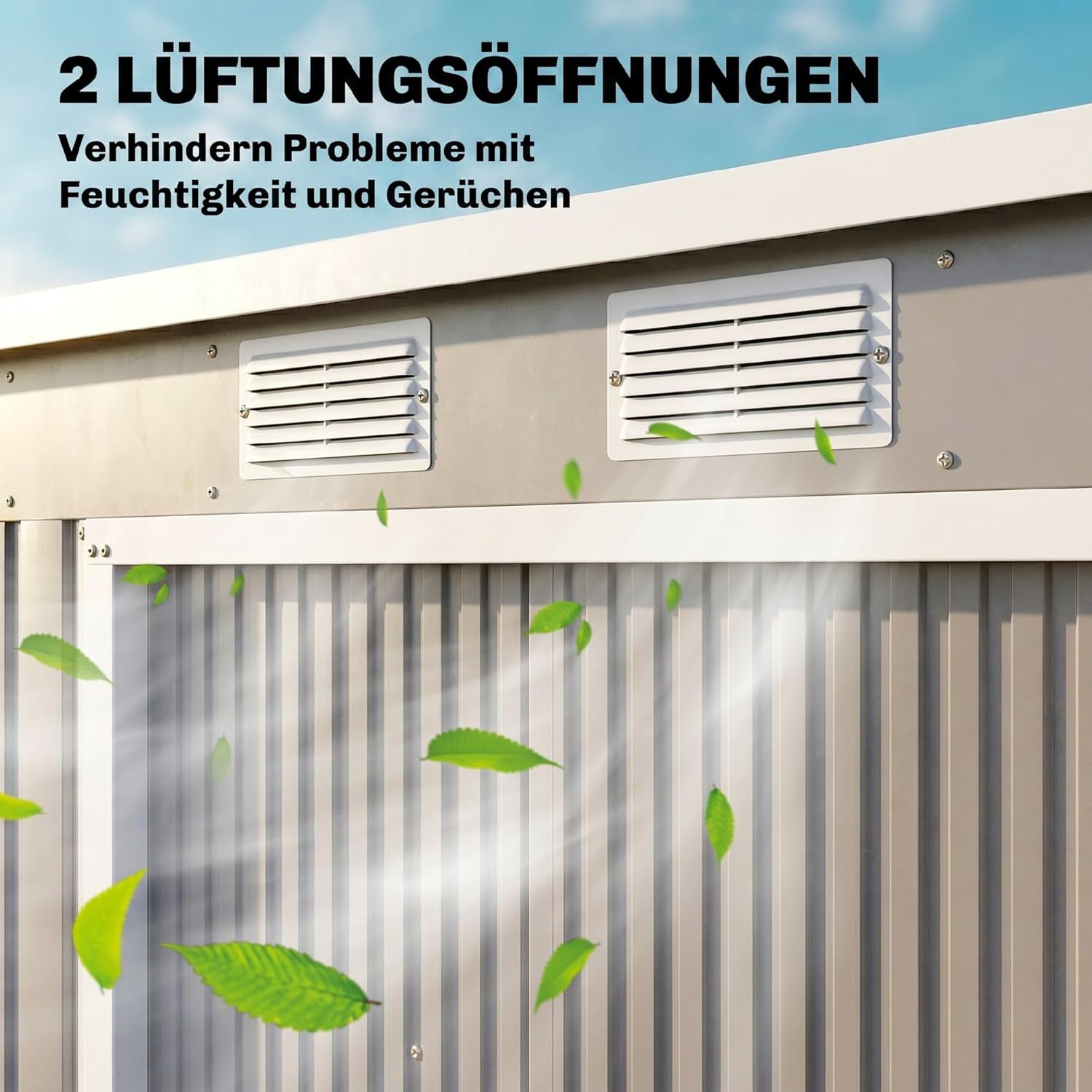 Outsunny Metall Gerätehaus 2,42 m2, Geräteschuppen mit Pultdach Abschließbarer Doppelschiebetür Belüftung Bodenrahmen, 213 x 130 x 172 cm, wetterfest Outdoor Gartenhaus für Hinterhof Garten Hellgrau — Ansicht 6