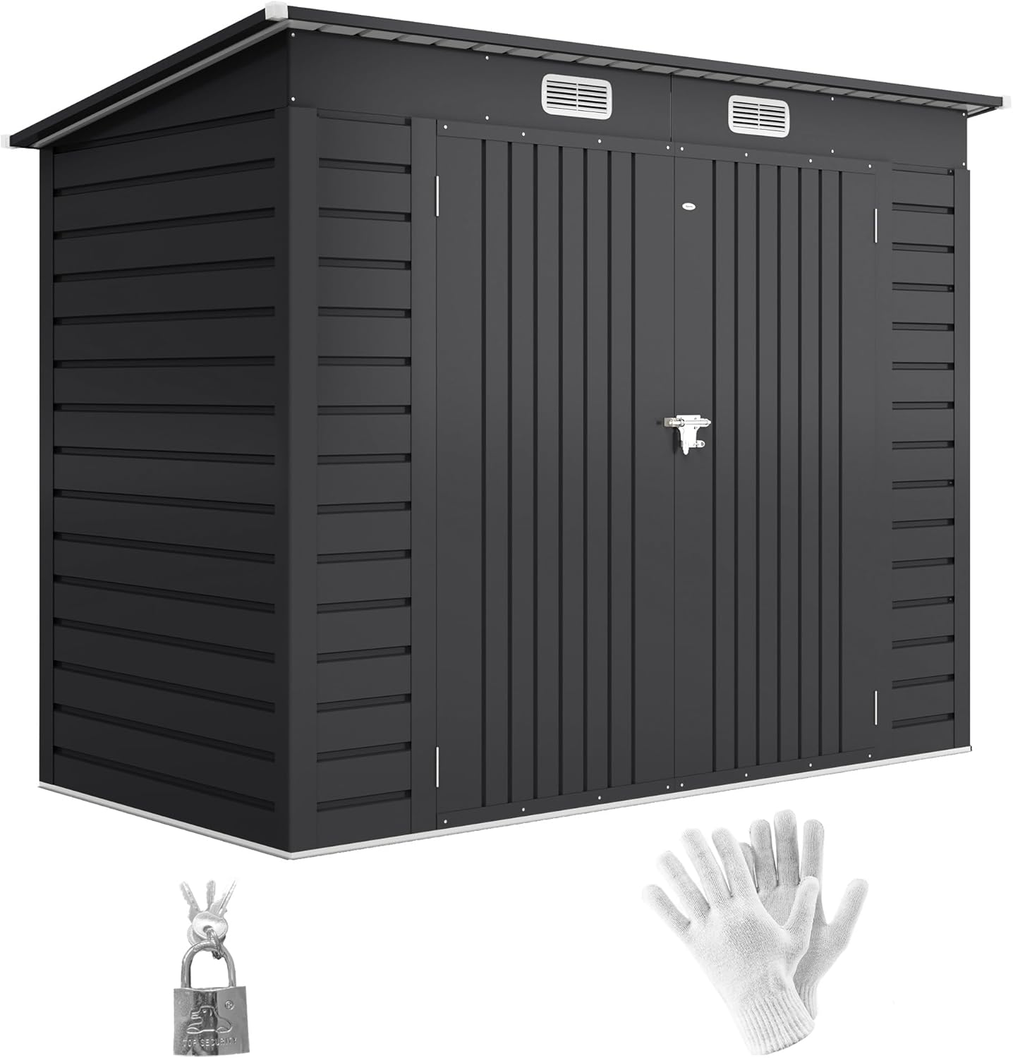 Outsunny Metall Gerätehaus 2,7 m2 249x121x183cm Geräteschuppen mit Pultdach Abschließbarer Doppeltür Fenster Gartenhaus Outdoor Garten Schuppen Schrank für Hinterhof Außenbereich Grau