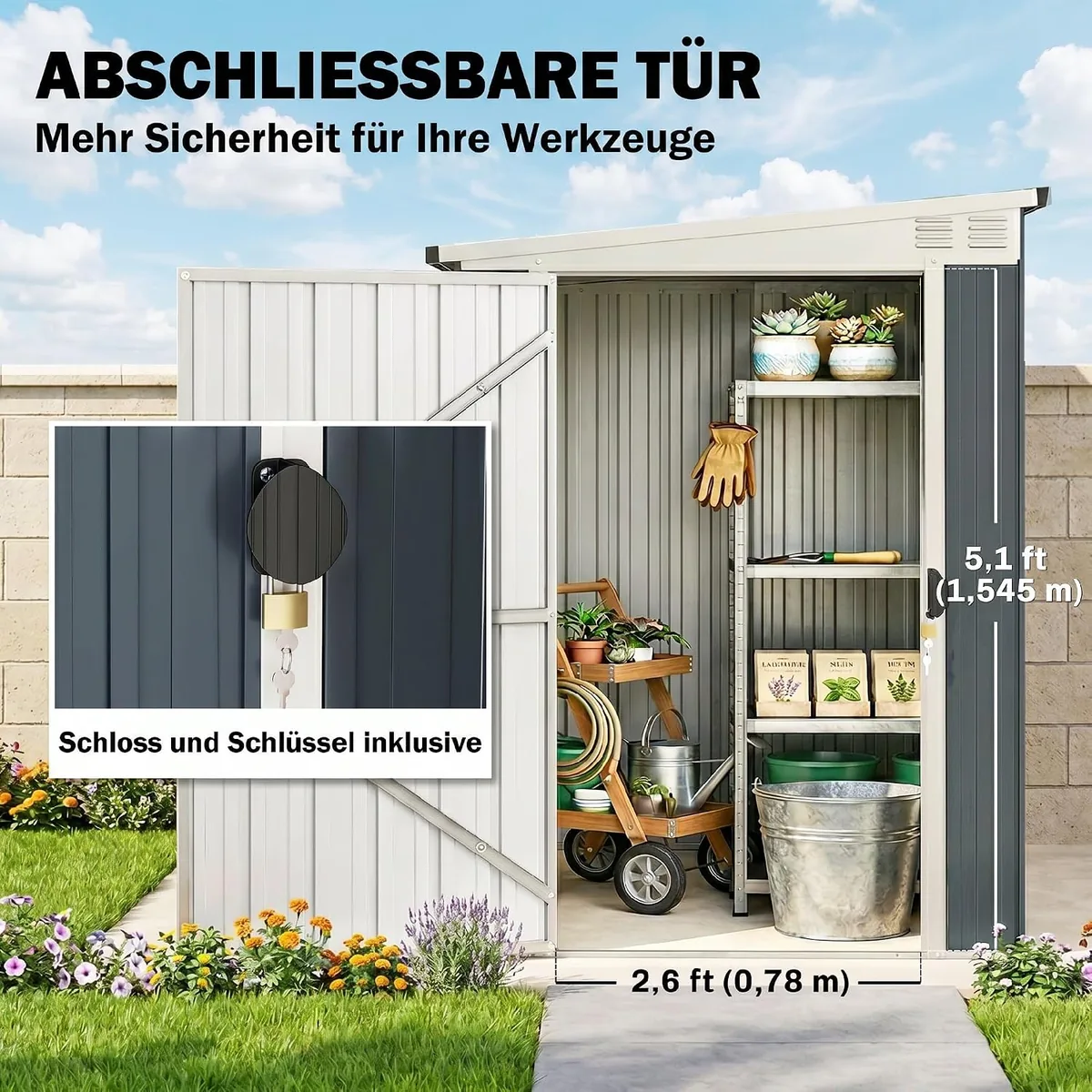 Metall Gerätehaus 2,7m2 128x231x181cm Geräteschuppen mit… — Ansicht 4