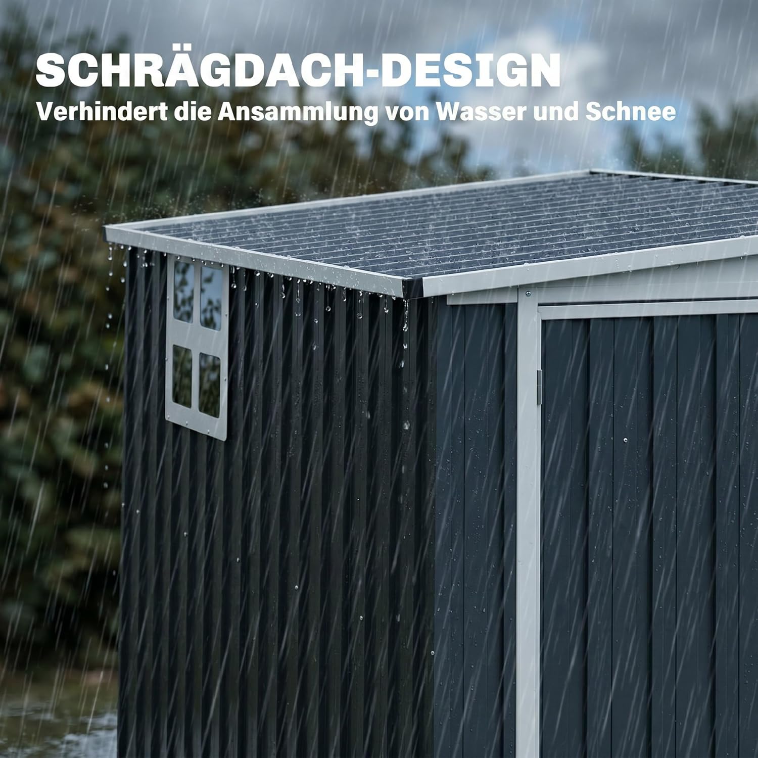 Outsunny Metall Gerätehaus 2,7m2 128x231x181cm Geräteschuppen mit Pultdach Fenster Abschließbarer Tür wetterfest Gartenhaus Outdoor Garten Schuppen für Hinterhof Außenbereich Dunkelgrau — Ansicht 5