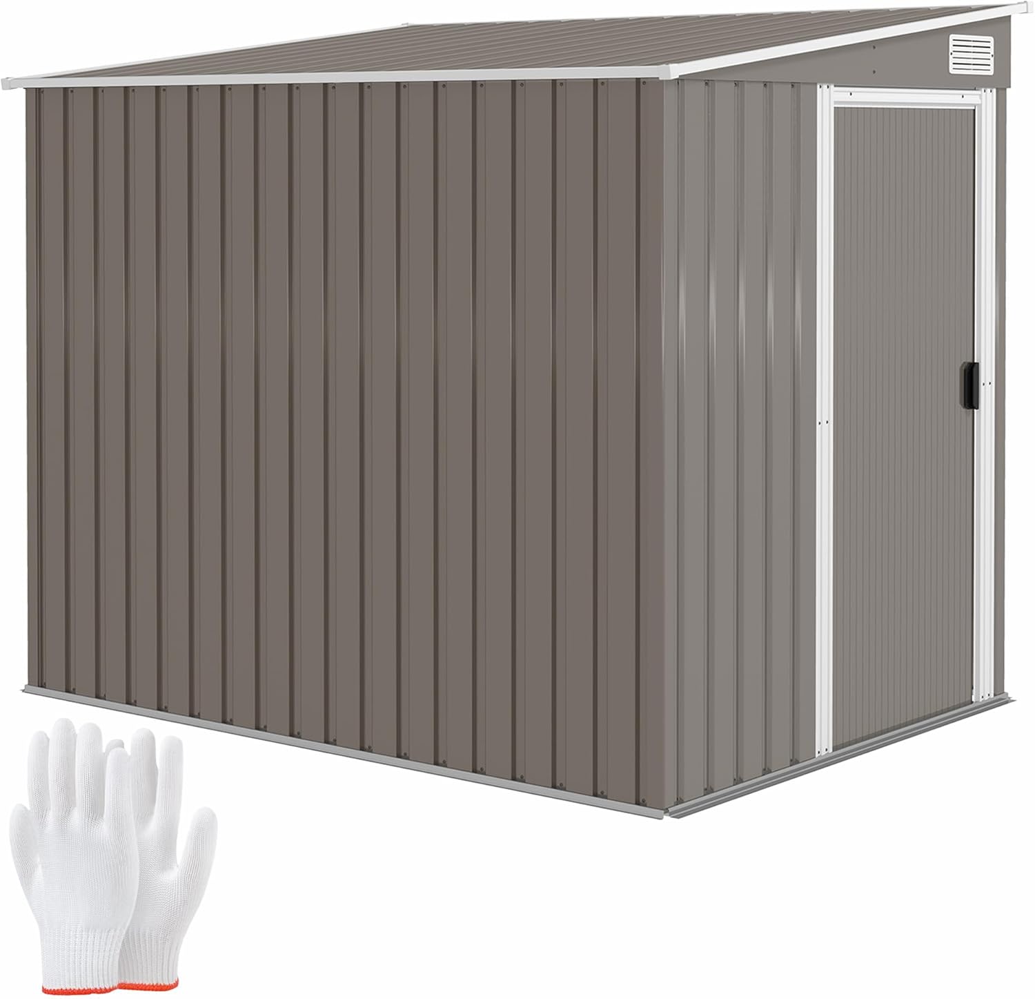 Outsunny Metall Gerätehaus 2,81m2 154x206,5x181 cm Geräteschuppen mit Pultdach Fundament Schiebetür wetterfest Gartenhaus Outdoor Garten Schuppen Schrank für Hinterhof Außenbereich Hellgrau