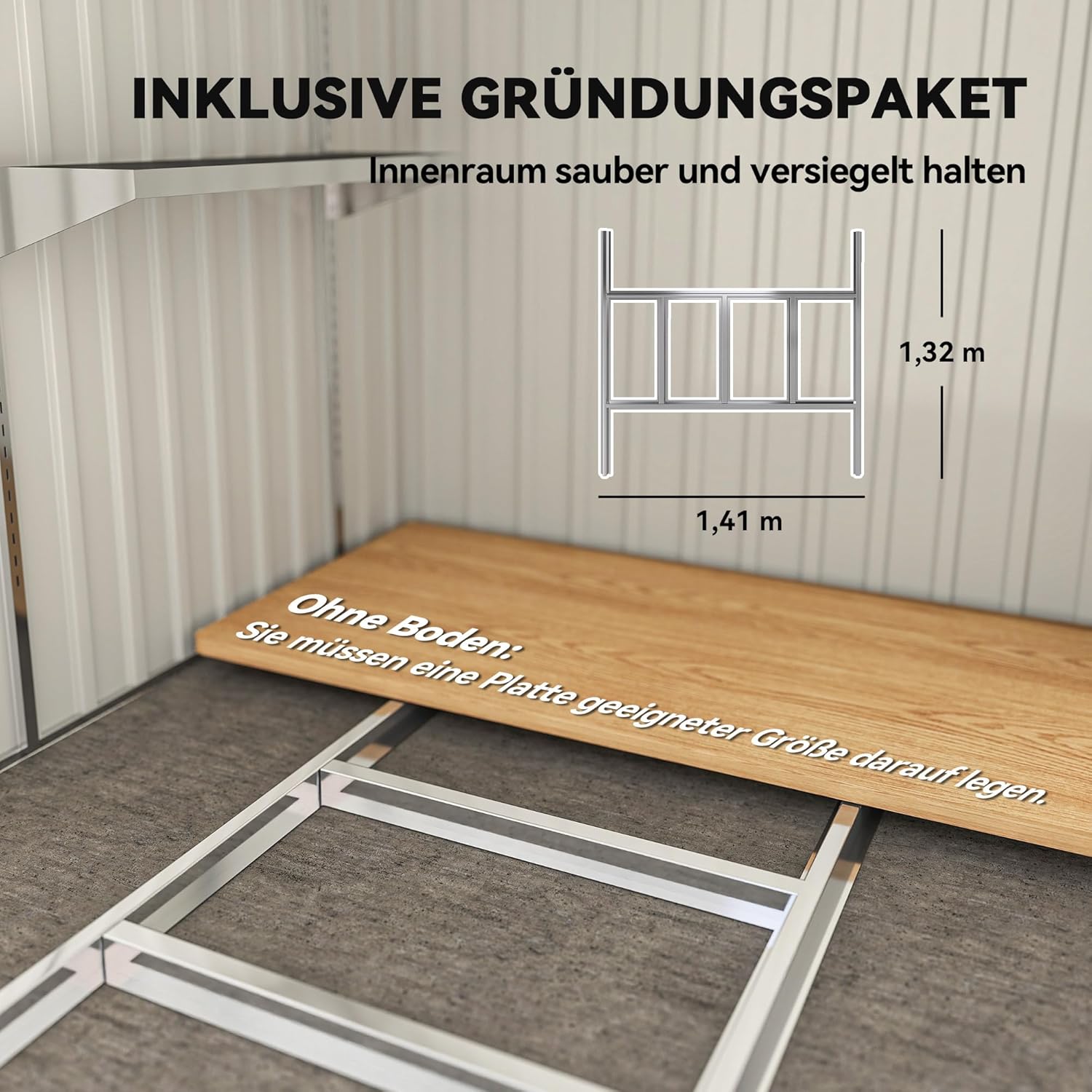 Outsunny Metall Gerätehaus 2,81m2 154x206,5x181 cm Geräteschuppen mit Pultdach Fundament Schiebetür wetterfest Gartenhaus Outdoor Garten Schuppen Schrank für Hinterhof Außenbereich Hellgrau — Ansicht 5