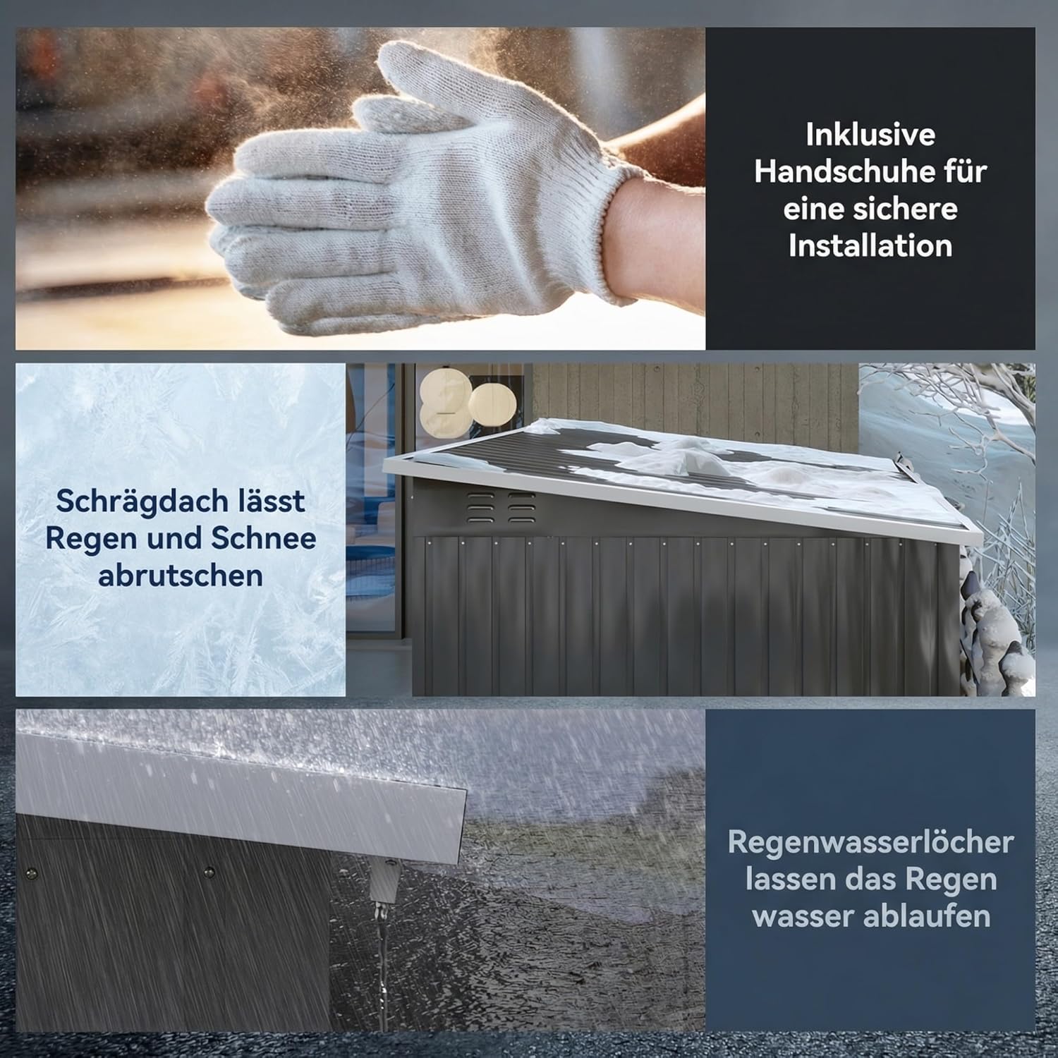 Outsunny Metall Gerätehaus 4,13 m2 Geräteschuppen mit Fenster Pultdach Lüftungsöffnungen Abschließbarer Breiter Tür Bodenrahmen 260 x 177 x 190 cm wetterfest Gartenhaus für Außenbereich Dunkelgrau — Ansicht 6