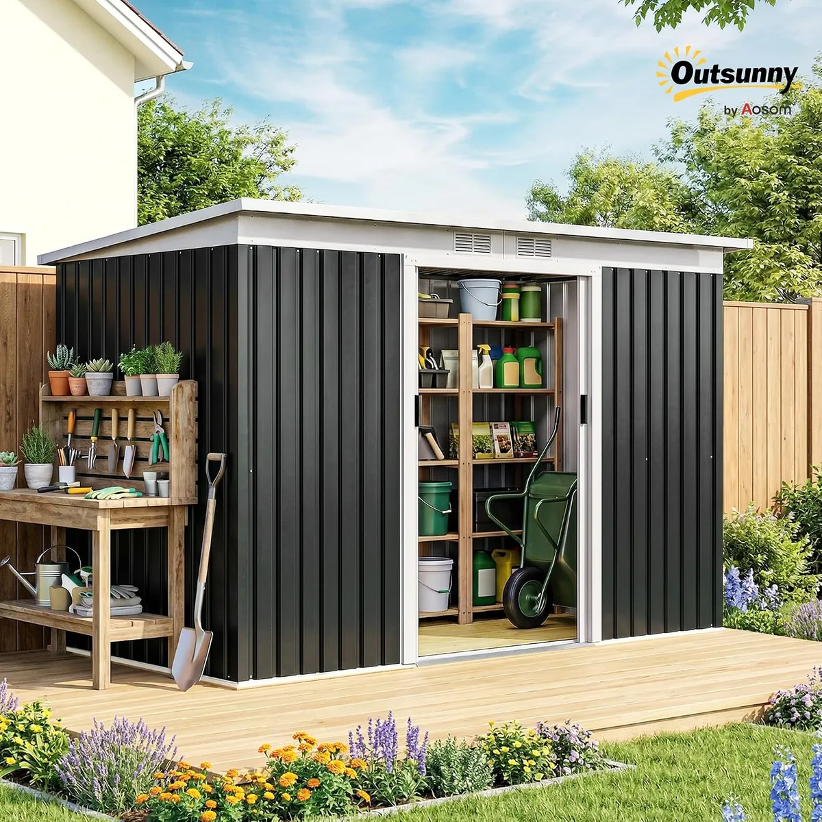 Metall Gerätehaus 6,3m3 280x130x172cm Geräteschuppen mit… — Ansicht 2