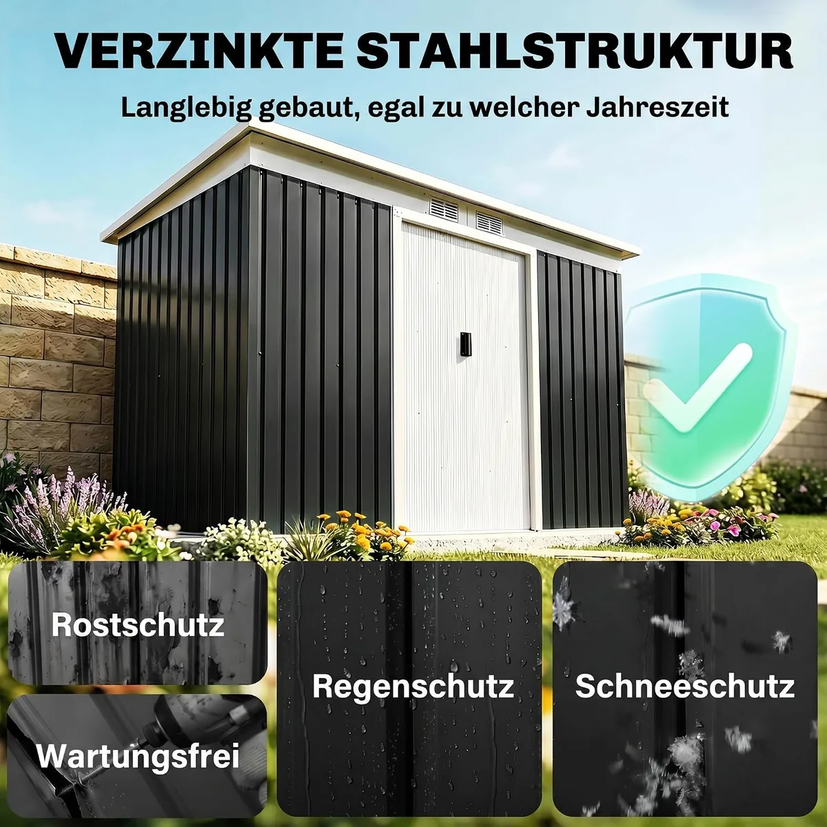 Metall Gerätehaus 6,3m3 280x130x172cm Geräteschuppen mit… — Ansicht 3