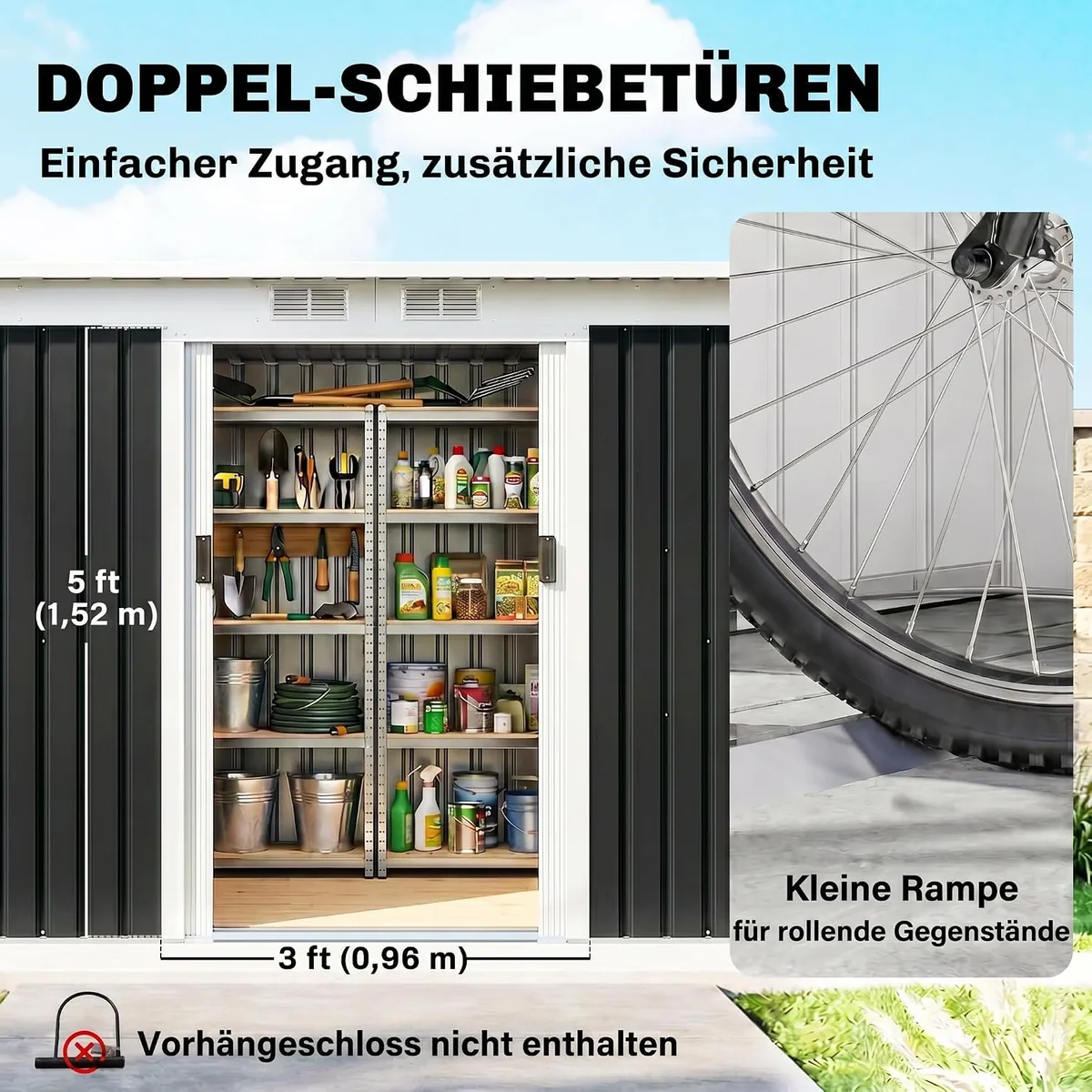 Metall Gerätehaus 6,3m3 280x130x172cm Geräteschuppen mit… — Ansicht 4