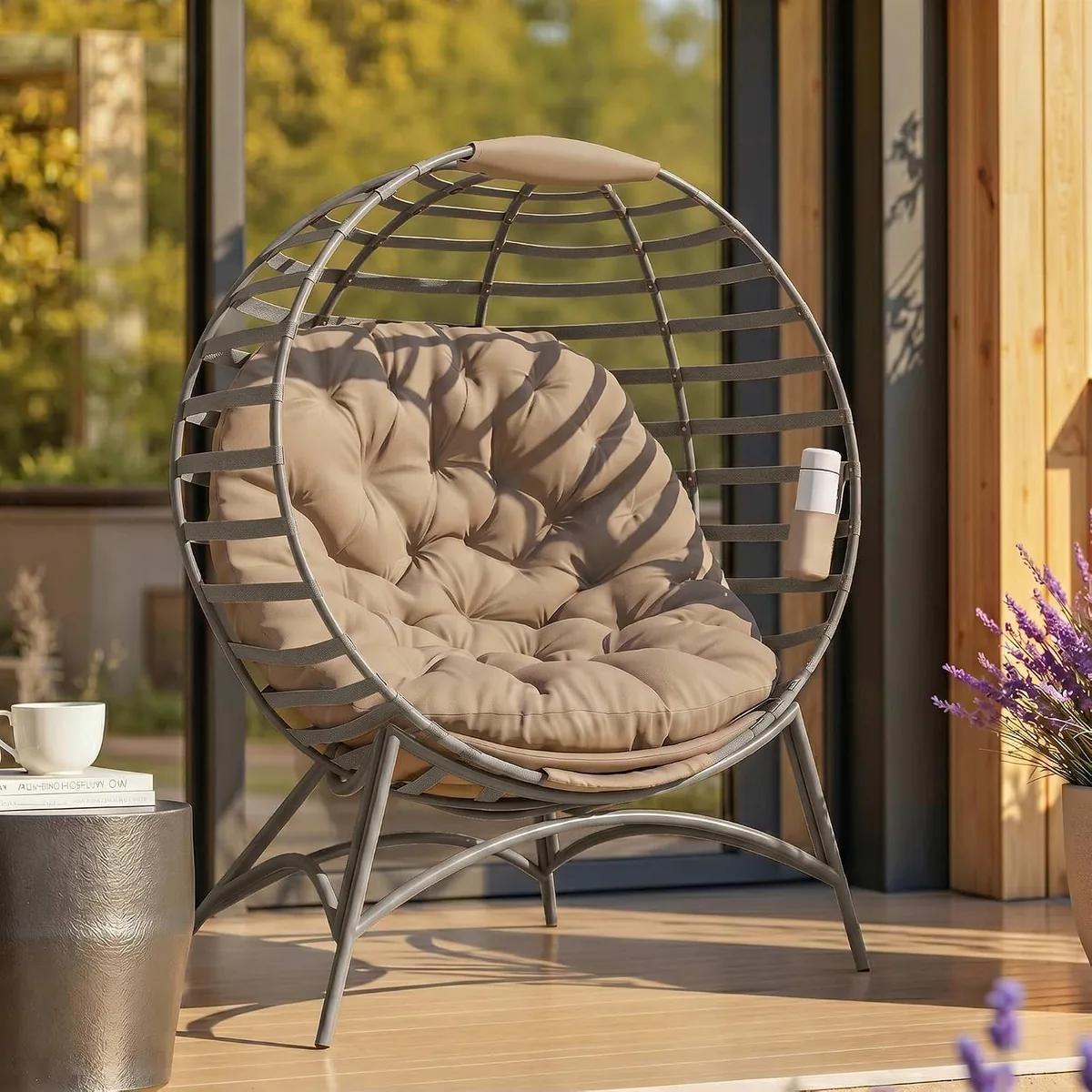 Papasansessel Gartenstuhl mit Kissen Korb-Stuhl oval… — Ansicht 2