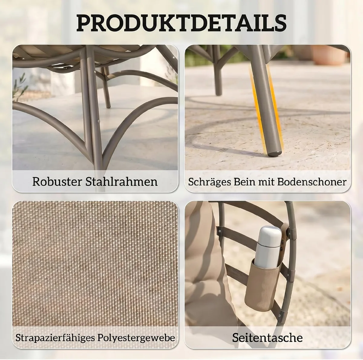 Papasansessel Gartenstuhl mit Kissen Korb-Stuhl oval… — Ansicht 4