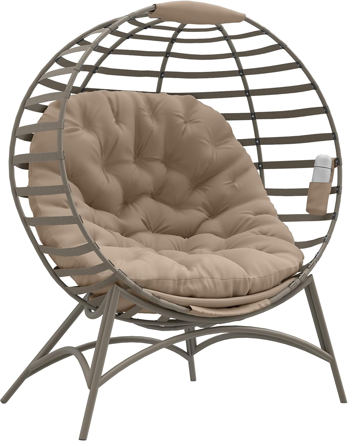 Outsunny Papasansessel Gartenstuhl mit Kissen Korb-Stuhl oval Loungesessel faltbar Korb für Balkon Terrasse Indoor Sandbraun Stahl 118 x 77 x 139 cm