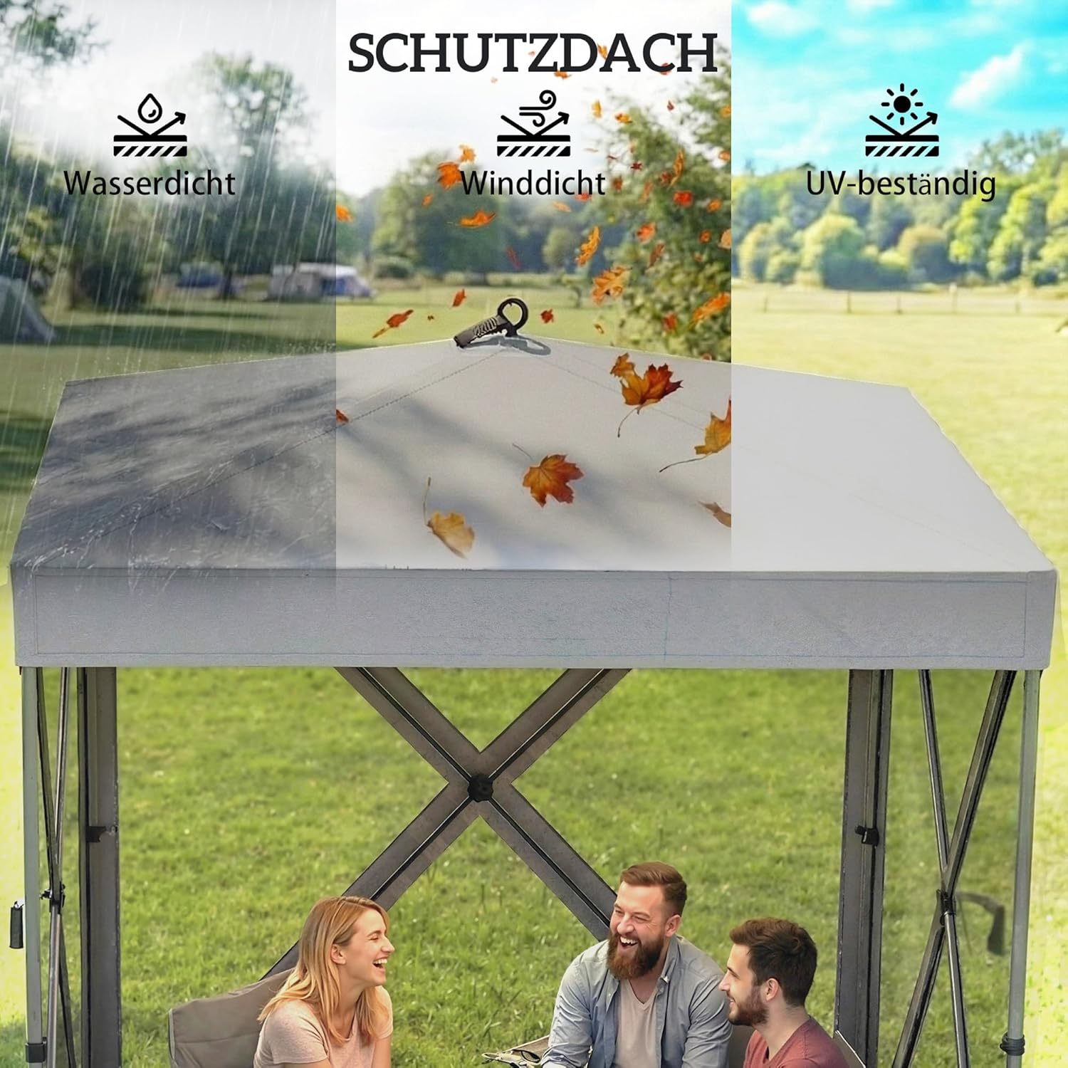Outsunny Pavillon 1,85x1,85m Wasserdicht Stabil Winterfest Pop-up Faltpavillon mit 4 Mesh-Seitenteilen Tasche, UV 30+ Faltbar Partyzelt Gartenzelt Gartenpavillon für Garten Festival, Dunkelgrau — Ansicht 5