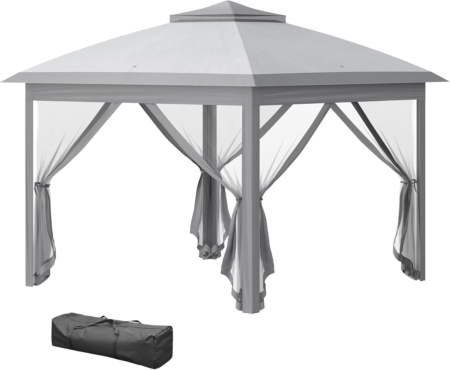 Outsunny Pavillon 3,3x3,3m, wasserabweisend Winterfest Pop-up Faltpavillon mit Doppeldach, UV Schutz, Faltbar Partyzelt Gartenzelt mit Seitenteilen, Tasche Gartenpavillon für Camping Garten, Grau