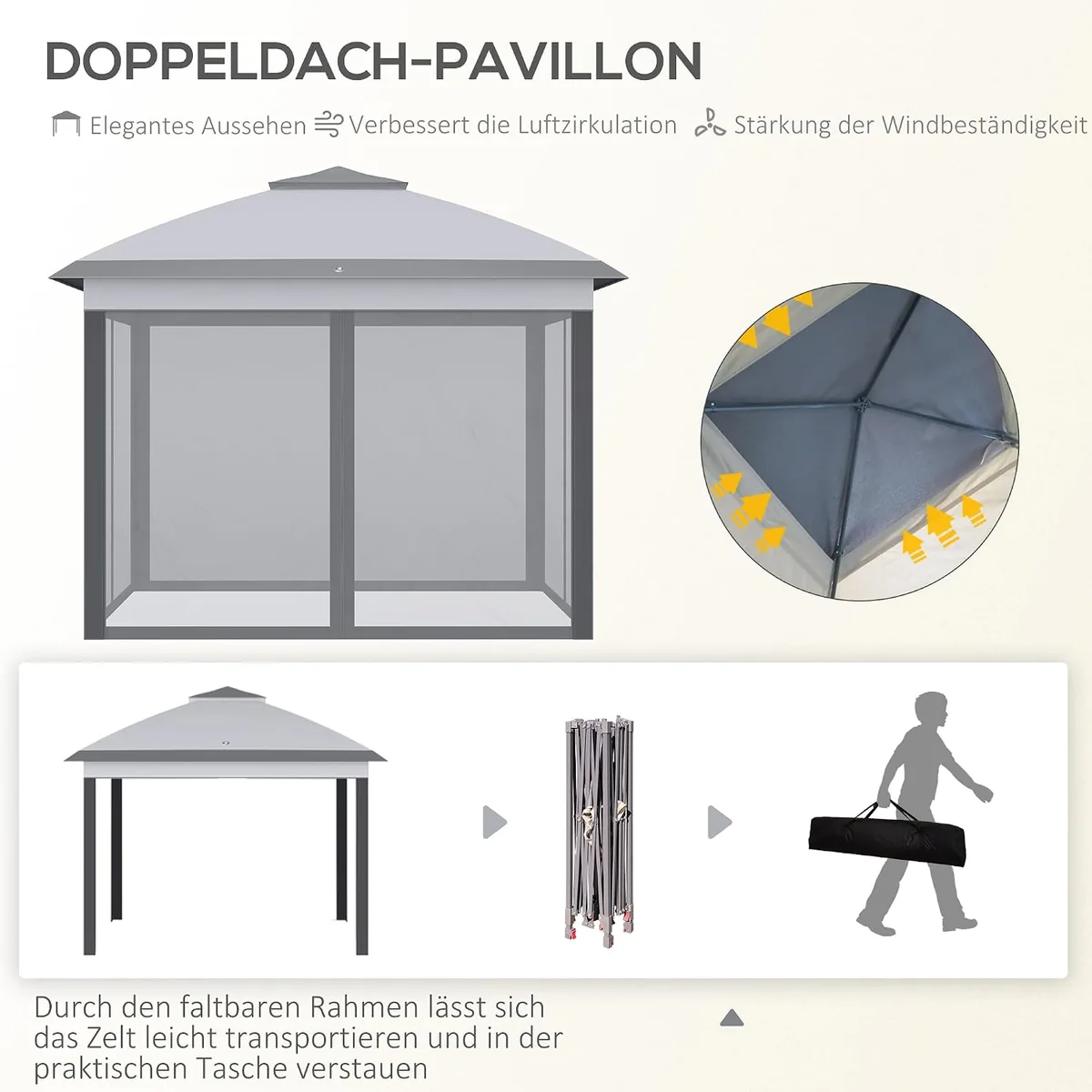 Pavillon 3,3x3,3m, wasserabweisend Winterfest Pop-up… — Ansicht 3