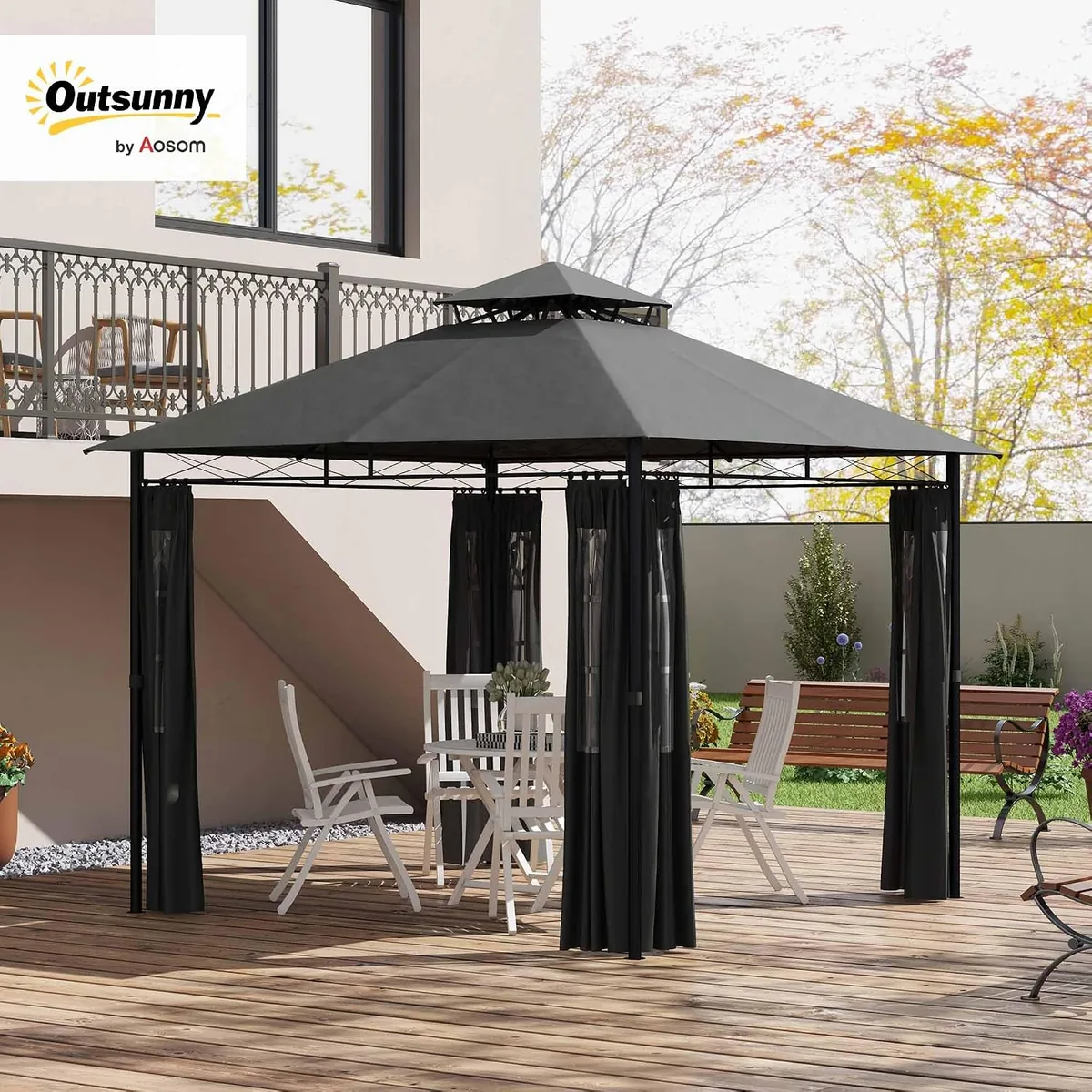 Pavillon 3 x 3 m, Gartenzelt mit Seitenwand… — Ansicht 2