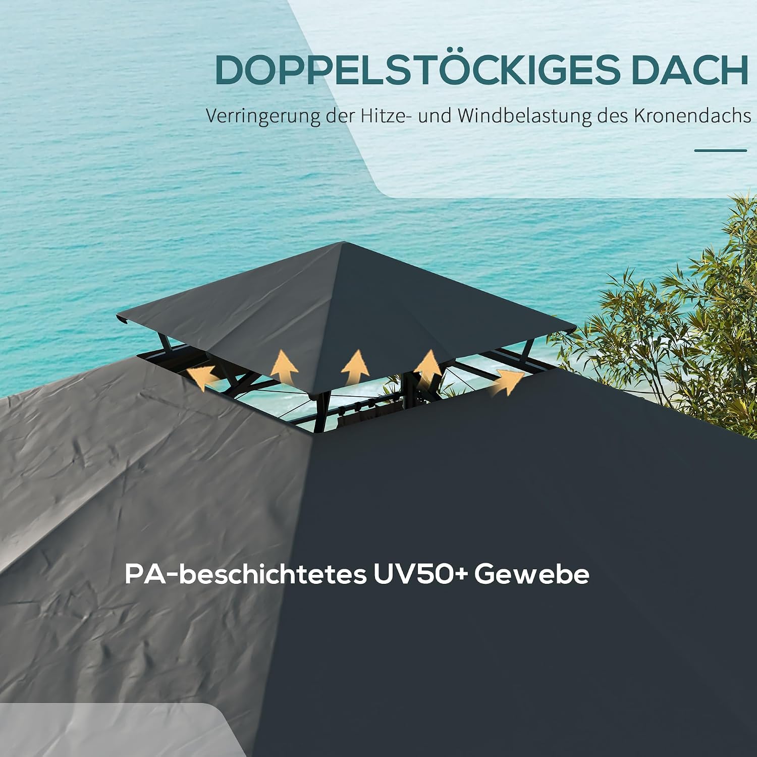 Outsunny Pavillon 3 x 3 m, Gartenzelt mit Seitenwand, UV50+Partyzelt mit Doppeldach, Wetterfest Festzelt, Gartenpavillon, für Balkon, Terrasse, Metall, Dunkelgrau — Ansicht 3