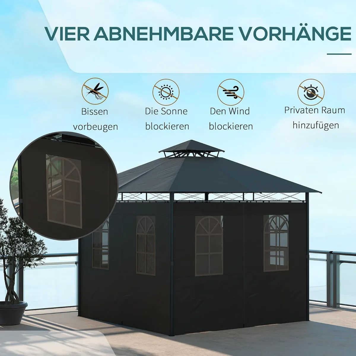 Pavillon 3 x 3 m, Gartenzelt mit Seitenwand… — Ansicht 4