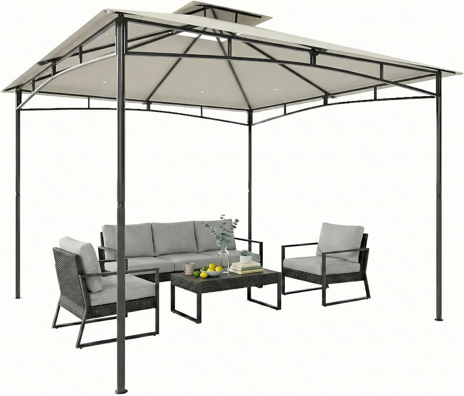 Outsunny Pavillon 3x3m Stabil Wasserabweisend Winterfest Gartenpavillon mit Doppeldach und zurückziehbarem Obenrahmen, UV 50+ Gartenzelt Partyzelt Gazebo für Garten Festival Partys Cremeweiß