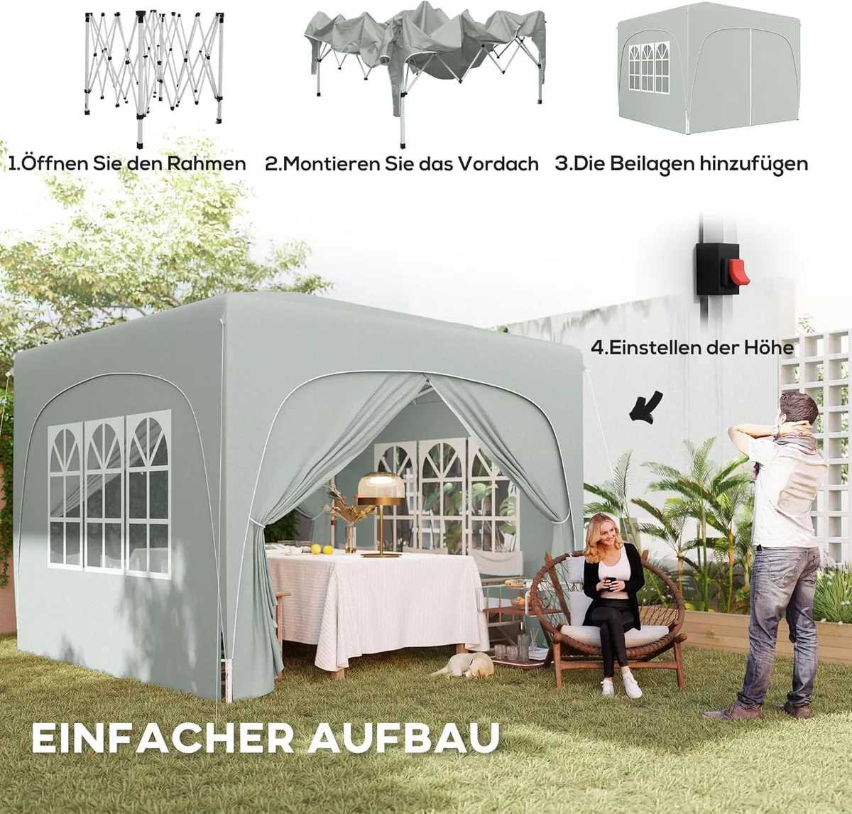 Pavillon 3x3m, wasserabweisend Stabil Winterfest Pop-up… — Ansicht 3