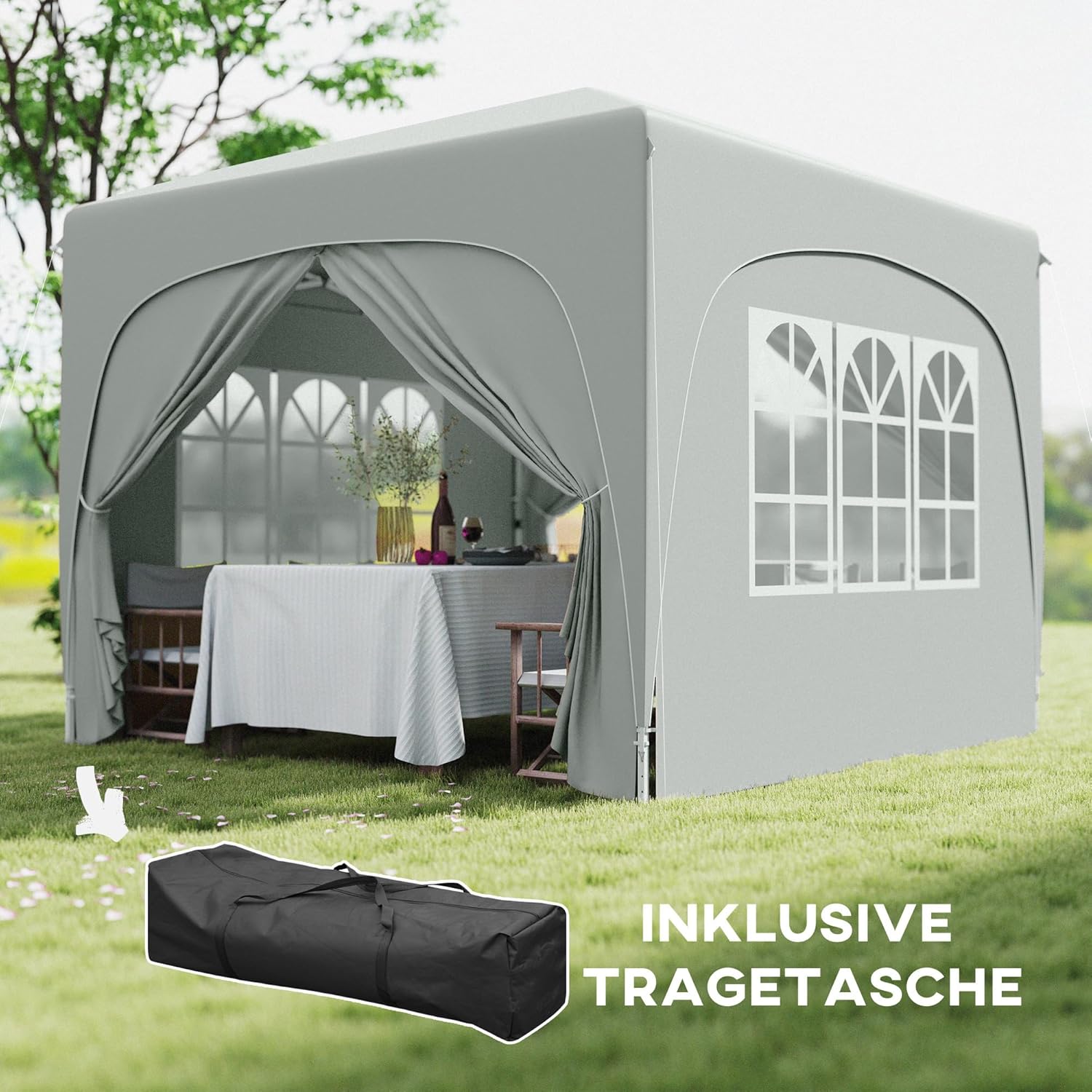 Outsunny Pavillon 3x3m, wasserabweisend Stabil Winterfest Pop-up Faltpavillon, UV Schutz 50+, Faltbar Partyzelt Gartenzelt mit 4 Seitenteilen Tasche Gartenpavillon für Camping Garten, Hellgrau — Ansicht 6
