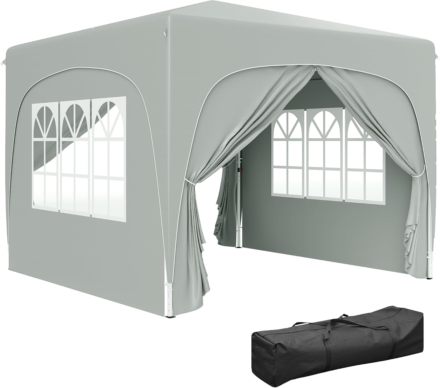 Outsunny Pavillon 3x3m, wasserabweisend Stabil Winterfest Pop-up Faltpavillon, UV Schutz 50+, Faltbar Partyzelt Gartenzelt mit 4 Seitenteilen Tasche Gartenpavillon für Camping Garten, Hellgrau