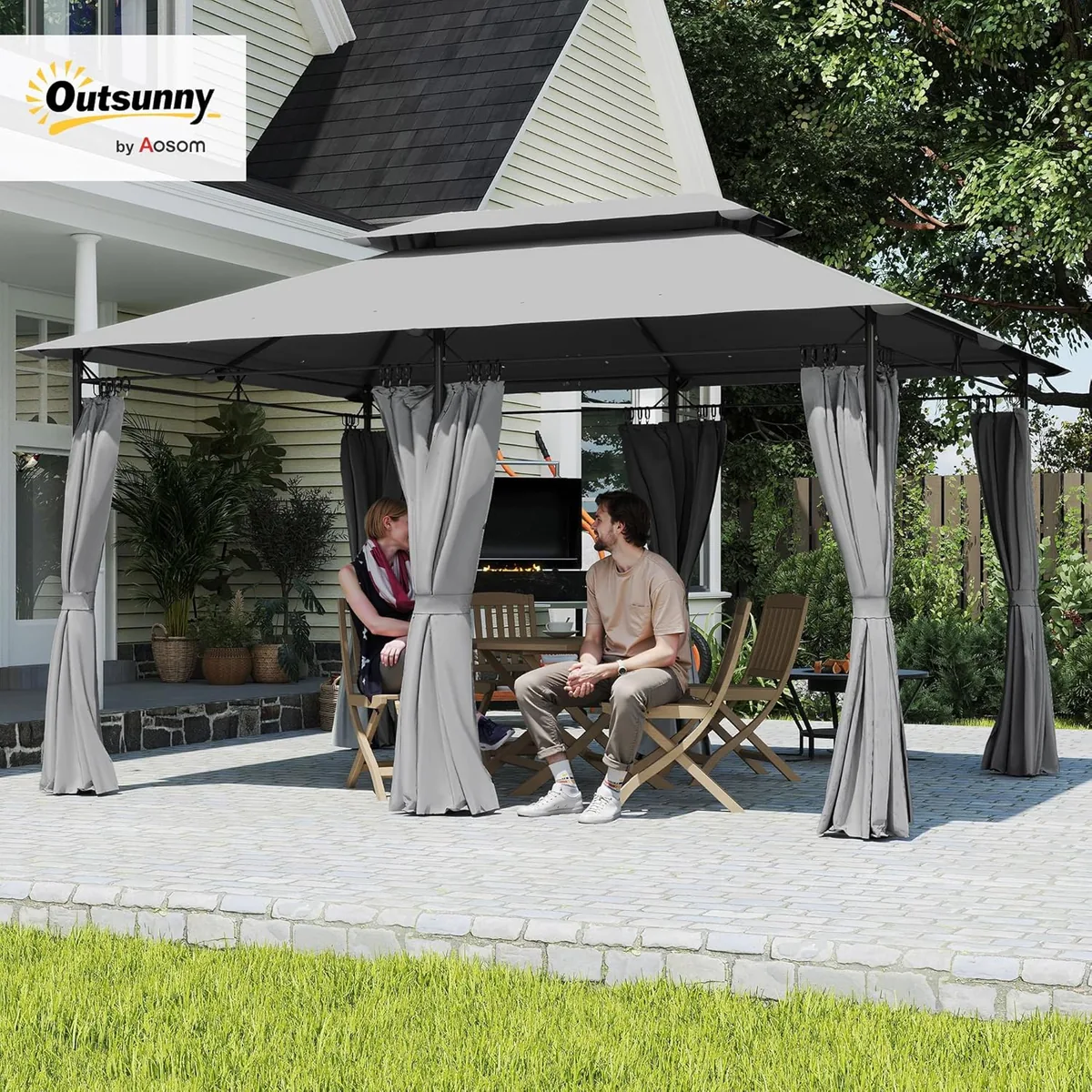 Pavillon 4x3 m Stabil Winterfest Gartenpavillon mit… — Ansicht 2