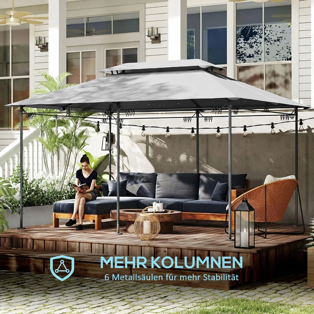 Pavillon 4x3 m Stabil Winterfest Gartenpavillon mit… — Ansicht 4