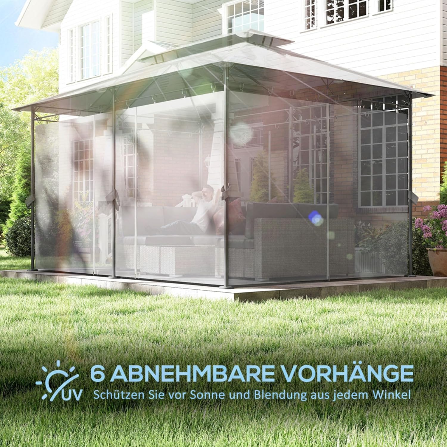 Outsunny Pavillon 4x3 m Stabil Winterfest Gartenpavillon mit Doppeldach 6 Seitenteile Ablauflöcher, Garten Pavillon aus Metall, für Garten, Terrasse, Dunkelgrau — Ansicht 5