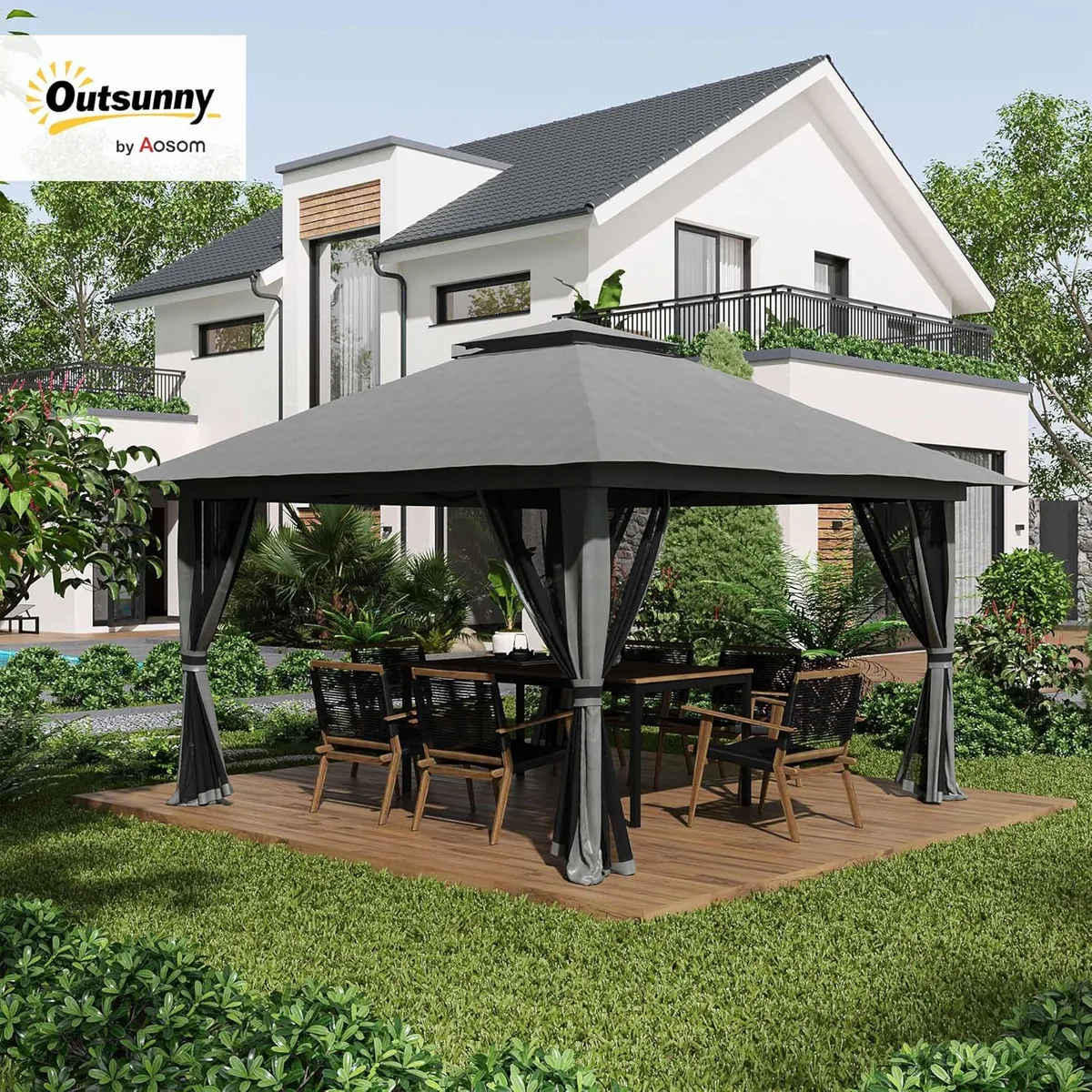 Pavillon 4x4m Stabil Winterfest Pop-up Gartenpavillon mit… — Ansicht 2