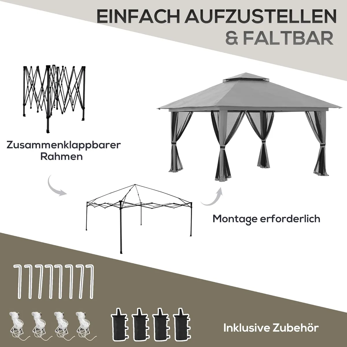 Pavillon 4x4m Stabil Winterfest Pop-up Gartenpavillon mit… — Ansicht 4