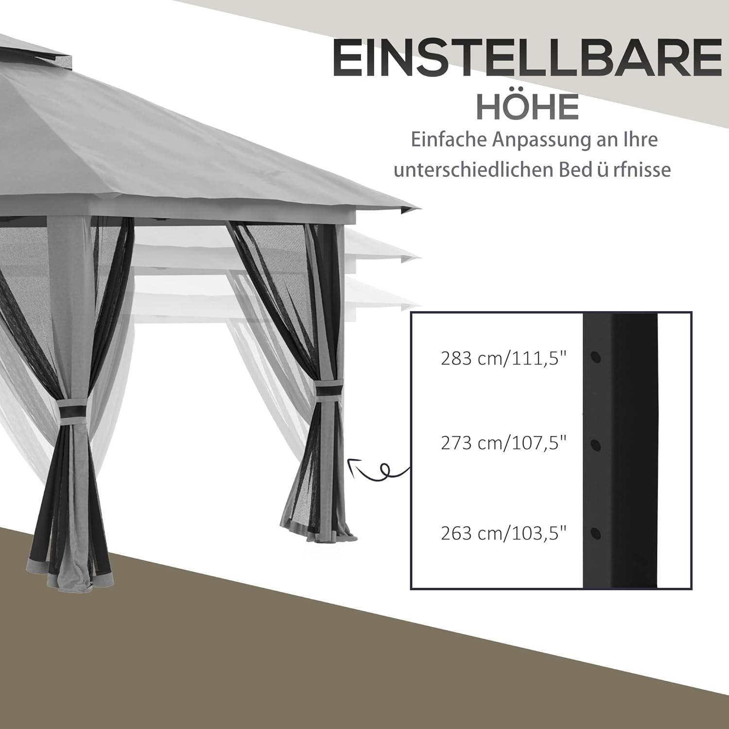 Outsunny Pavillon 4x4m Stabil Winterfest Pop-up Gartenpavillon mit Doppeldach, UV Schutz 50+ Partyzelt Gartenzelt mit 4 Seitenteilen Tasche Sandsäcke für Camping Garten Festival, Dunkelgrau — Ansicht 5
