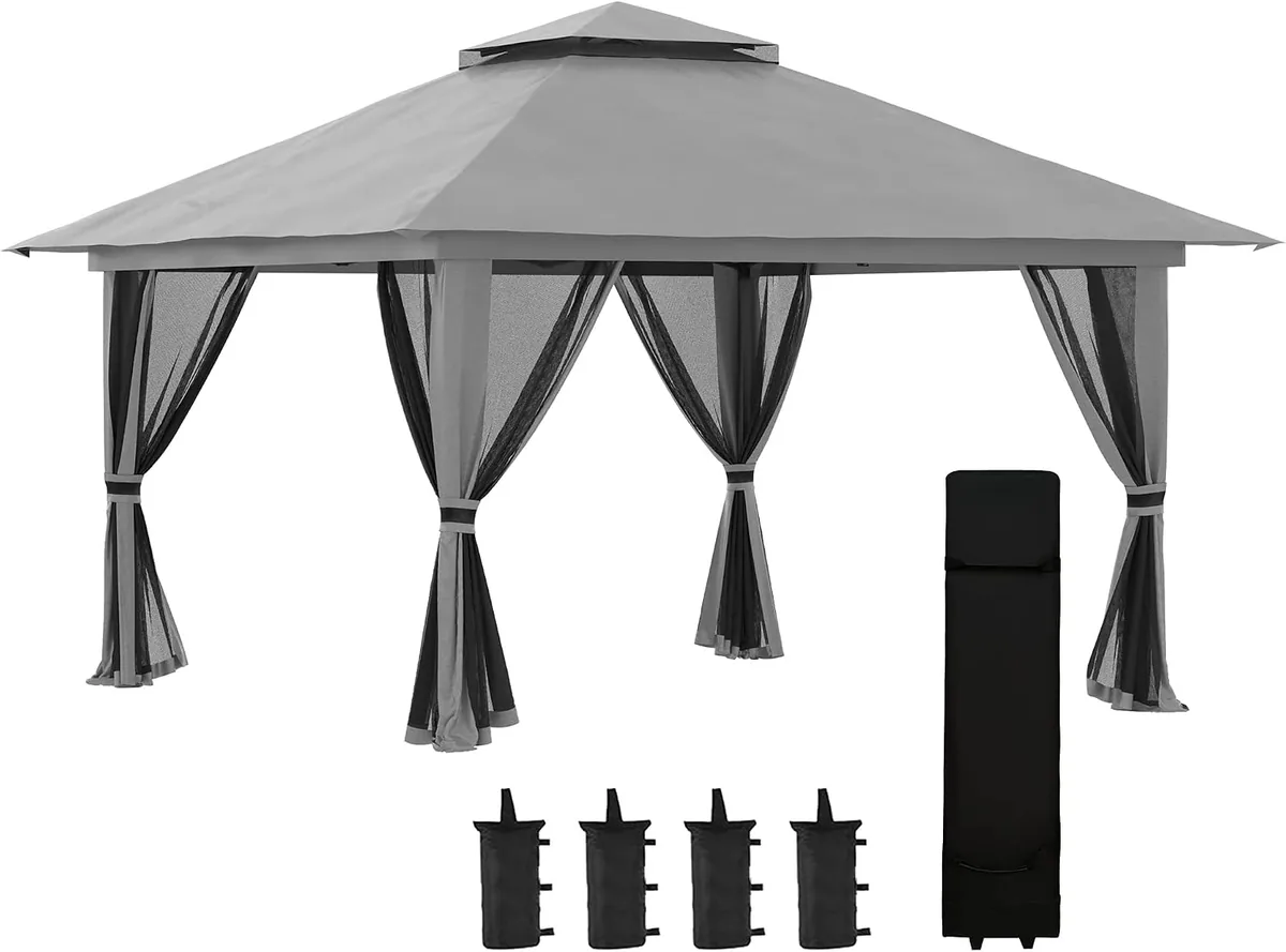 Pavillon 4x4m Stabil Winterfest Pop-up Gartenpavillon mit…