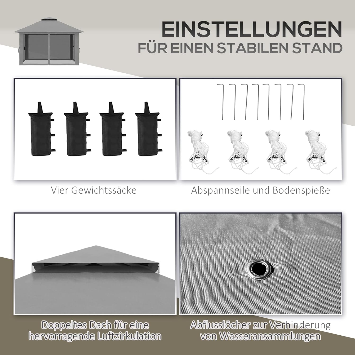 Outsunny Pavillon 4x4m Stabil Winterfest Pop-up Gartenpavillon mit Doppeldach, UV Schutz 50+ Partyzelt Gartenzelt mit 4 Seitenteilen Tasche Sandsäcke für Camping Garten Festival, Dunkelgrau — Ansicht 6