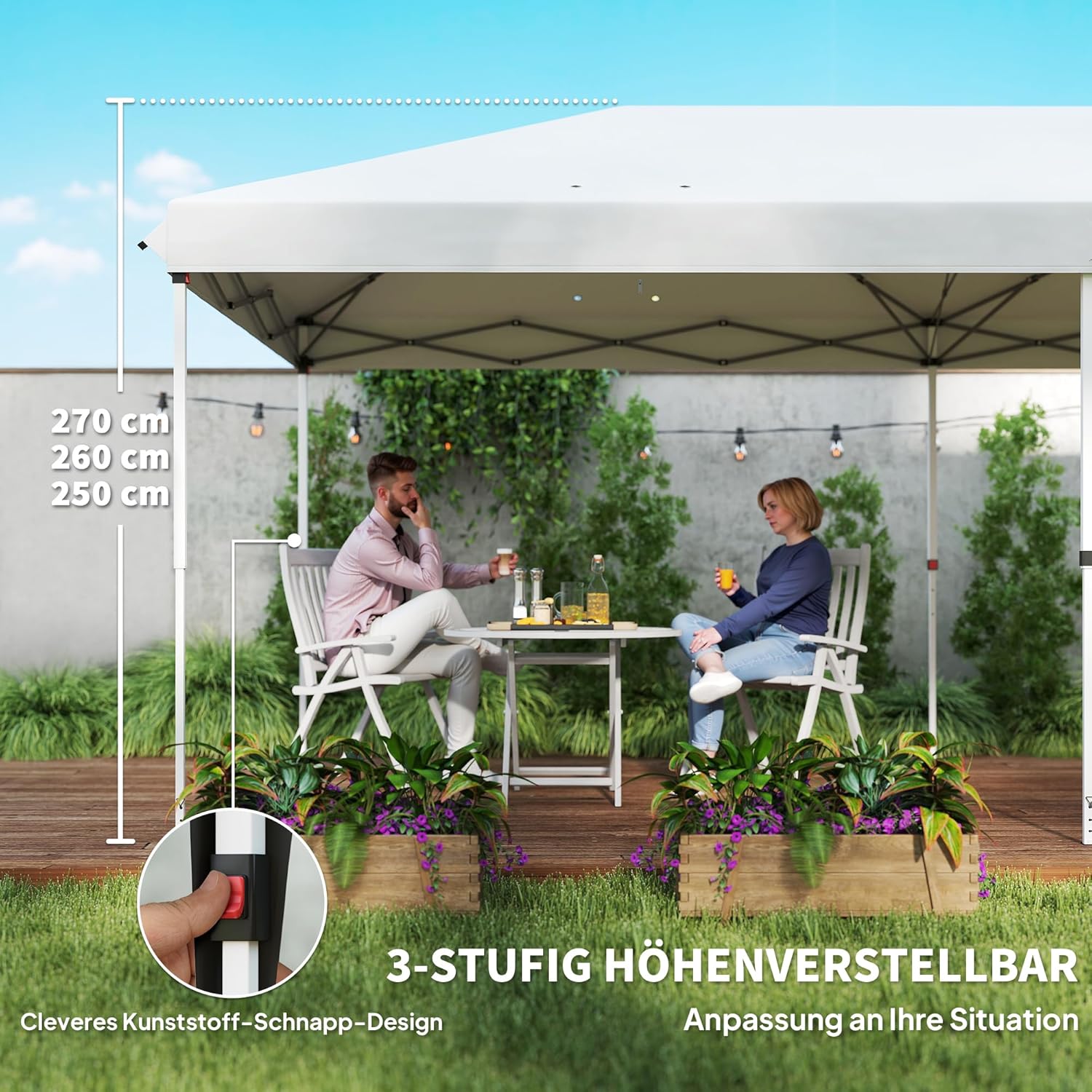 Outsunny Pavillon 6x3 m Stabil Winterfest Gartenpavillon, Partyzelt mit Seitenteilen Fenster, Tür, Tasche Gartenzelt Festzelt für Camping Garten Festival, Weiß — Ansicht 4