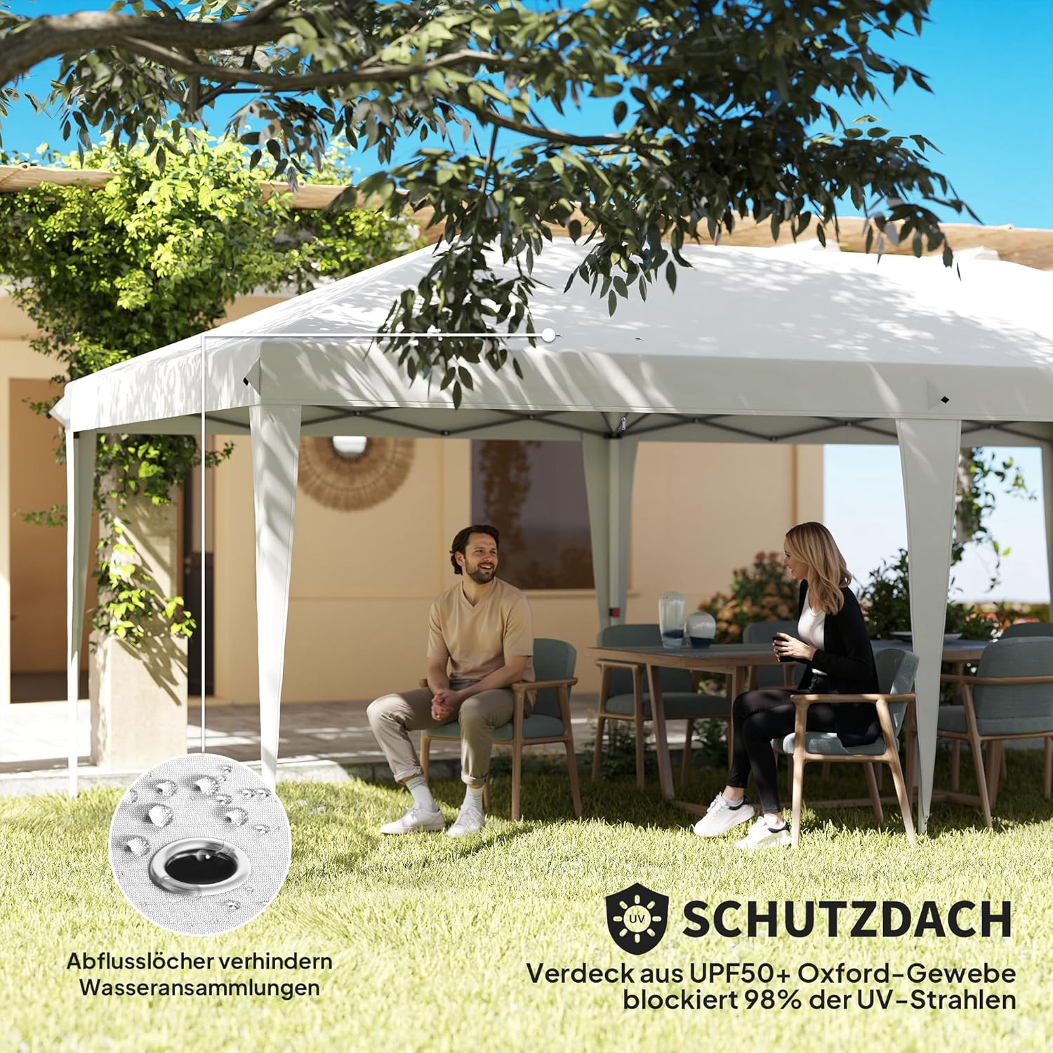 Outsunny Pavillon 6x3 m Stabil Winterfest Gartenpavillon, Partyzelt mit Seitenteilen Fenster, Tür, Tasche Gartenzelt Festzelt für Camping Garten Festival, Weiß — Ansicht 5