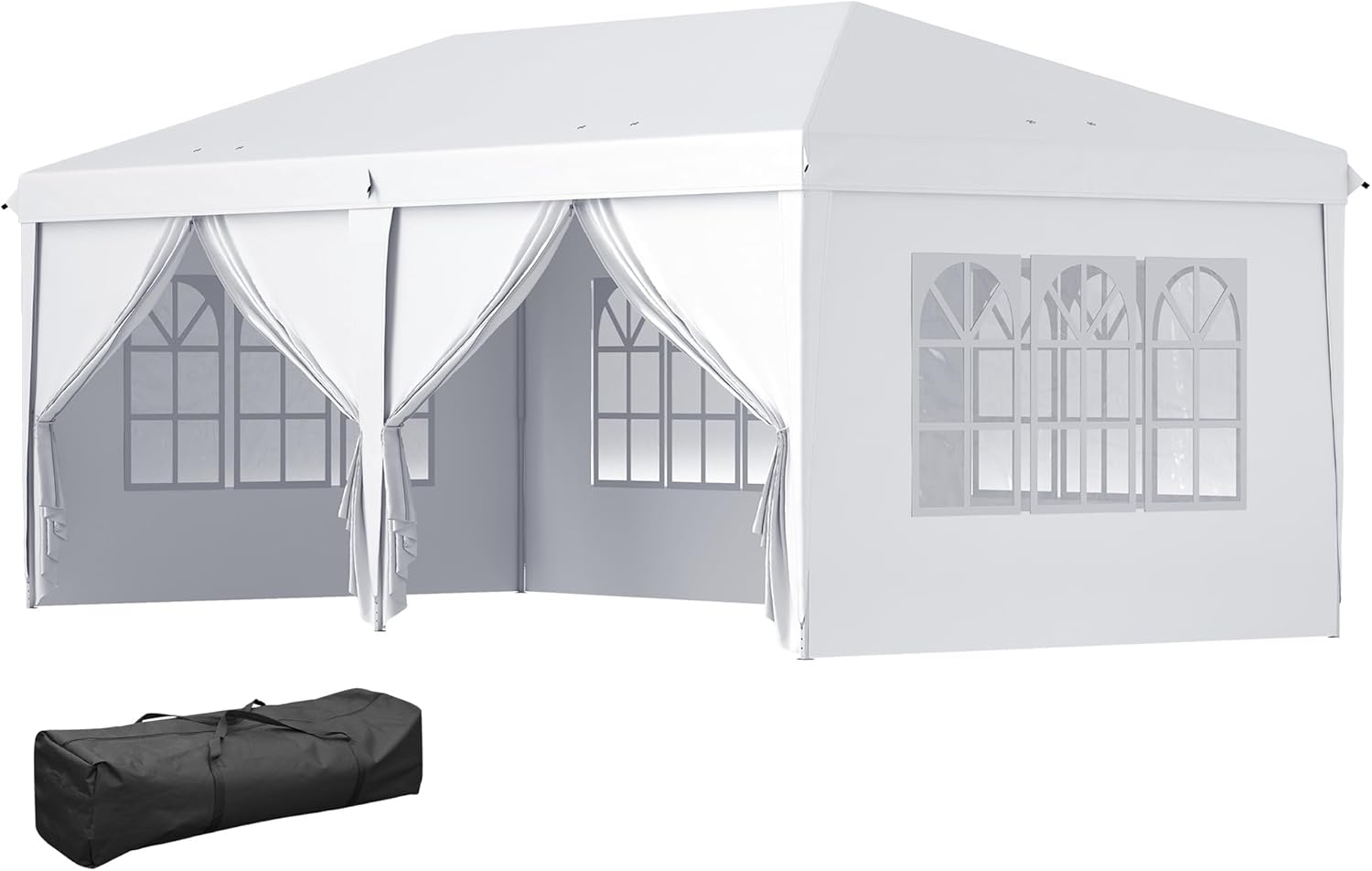 Outsunny Pavillon 6x3 m Stabil Winterfest Gartenpavillon, Partyzelt mit Seitenteilen Fenster, Tür, Tasche Gartenzelt Festzelt für Camping Garten Festival, Weiß