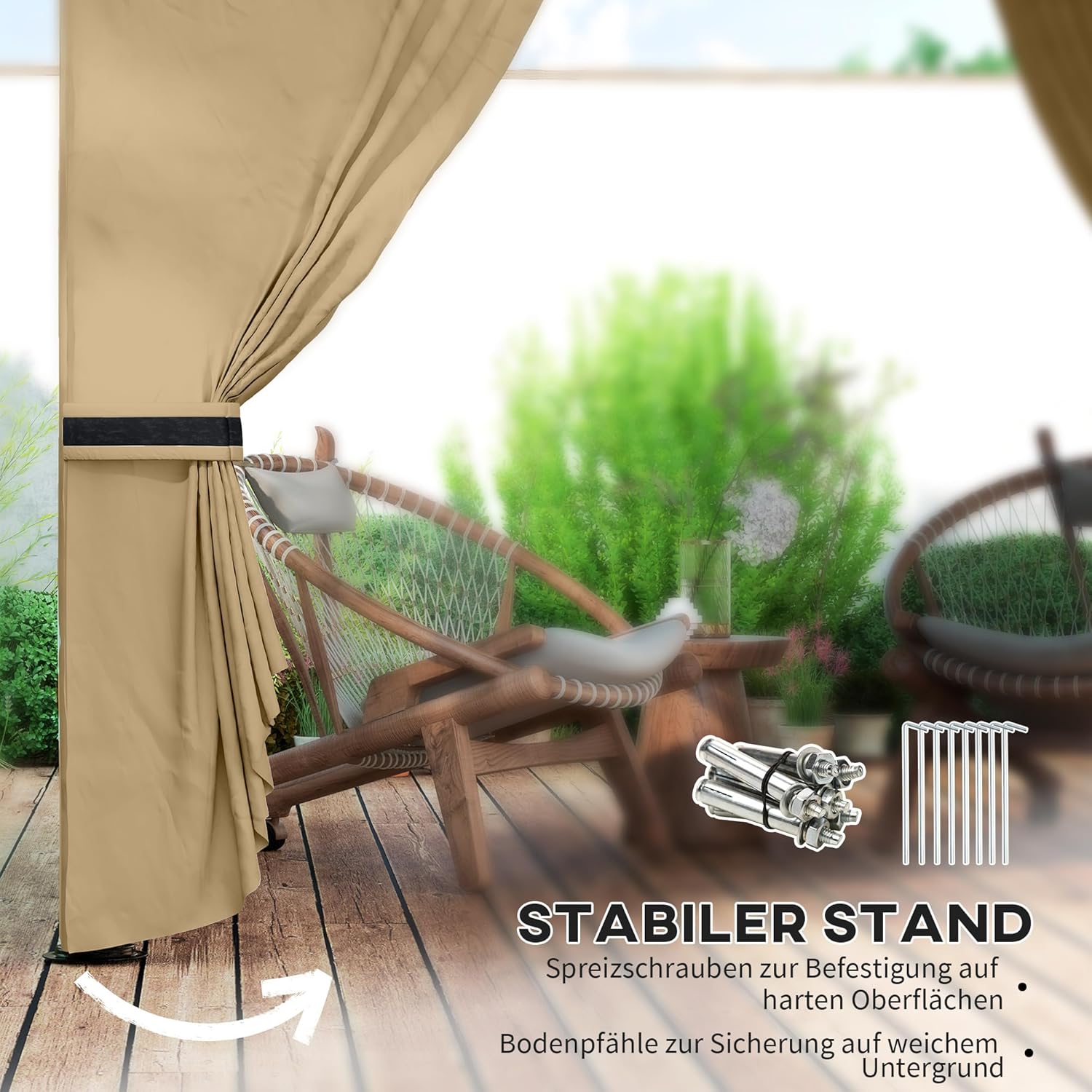 Outsunny Pavillon ca. 3,4x3,4 m wasserabweisend Gartenpavillon mit 4 Seitenteilen, Doppeldach, Partyzelt mit UV-Schutz Gartenzelt mit verzinktem Metallrahmen, für Garten Beige — Ansicht 6