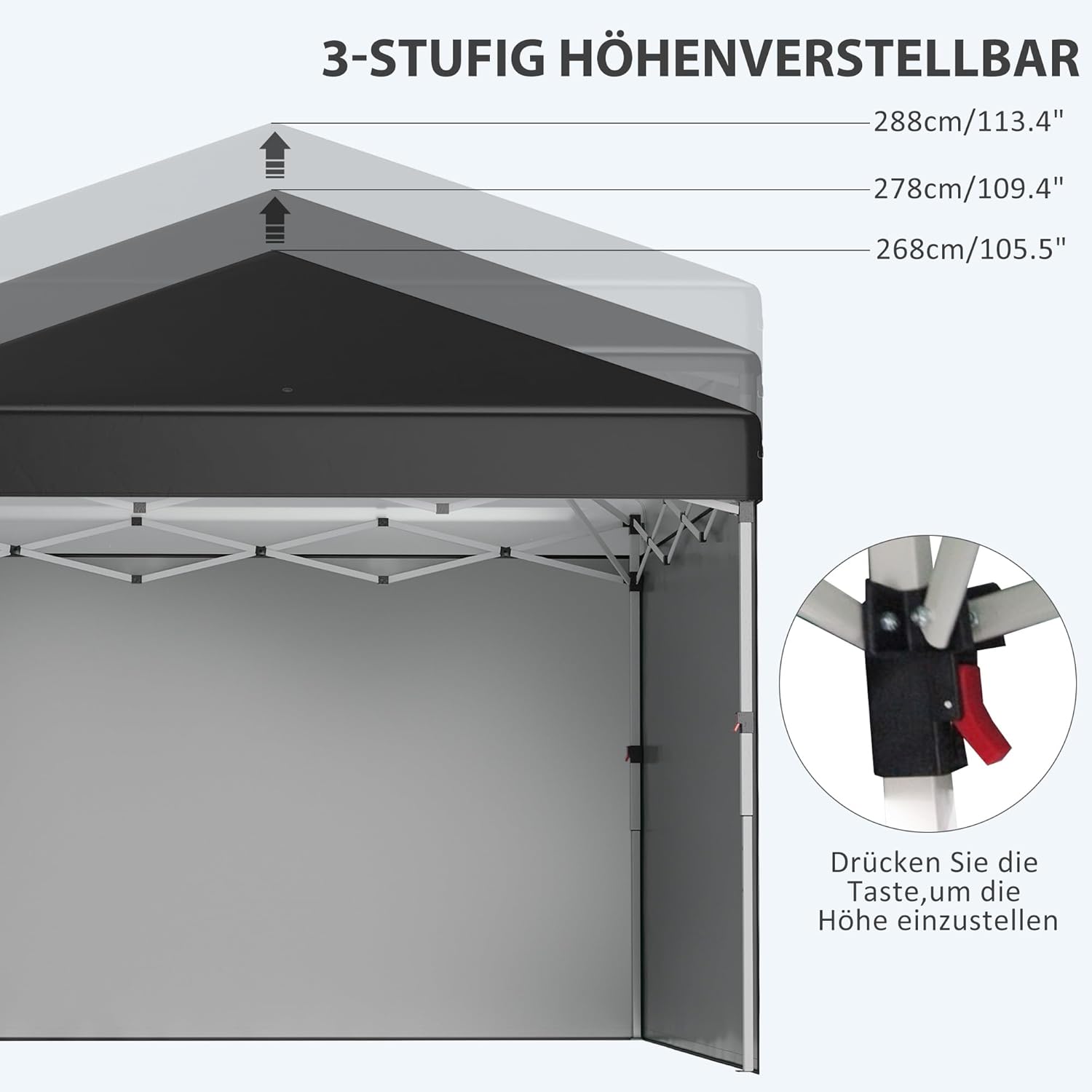 Outsunny Pavillon ca.3x3m, wasserabweisend Stabil Winterfest Pop-up Faltpavillon mit 2 Seitenwänden, UV Schutz 30+, Faltbar Partyzelt Gartenzelt mit Tasche, Gartenpavillon für Camping, Schwarz — Ansicht 5