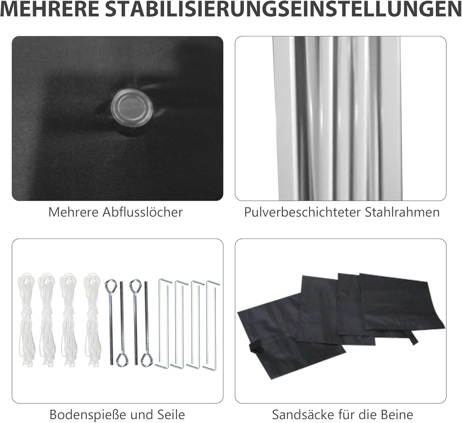 Outsunny Pavillon ca.3x3m, wasserabweisend Stabil Winterfest Pop-up Faltpavillon mit 2 Seitenwänden, UV Schutz 30+, Faltbar Partyzelt Gartenzelt mit Tasche, Gartenpavillon für Camping, Schwarz — Ansicht 6