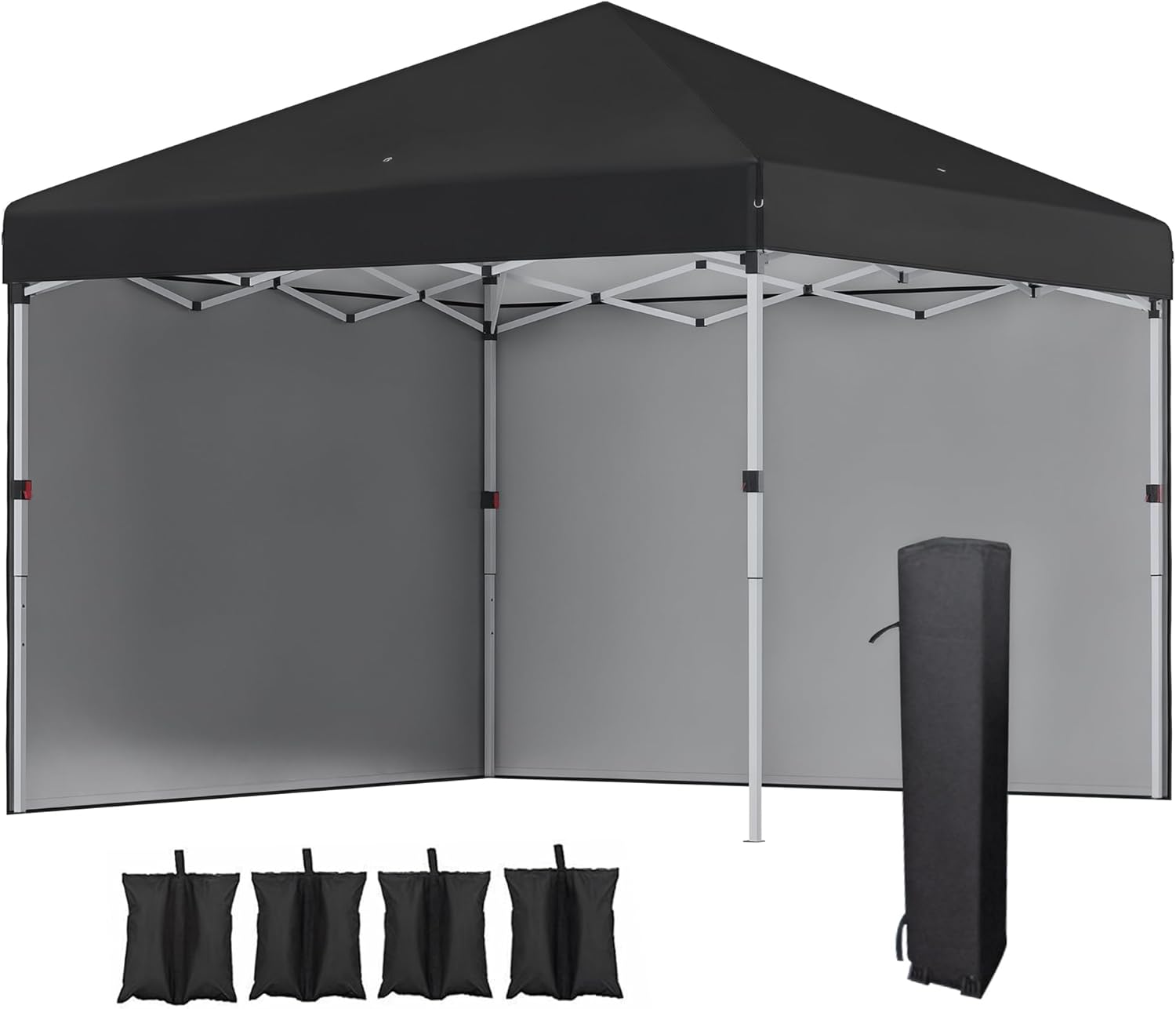Outsunny Pavillon ca.3x3m, wasserabweisend Stabil Winterfest Pop-up Faltpavillon mit 2 Seitenwänden, UV Schutz 30+, Faltbar Partyzelt Gartenzelt mit Tasche, Gartenpavillon für Camping, Schwarz