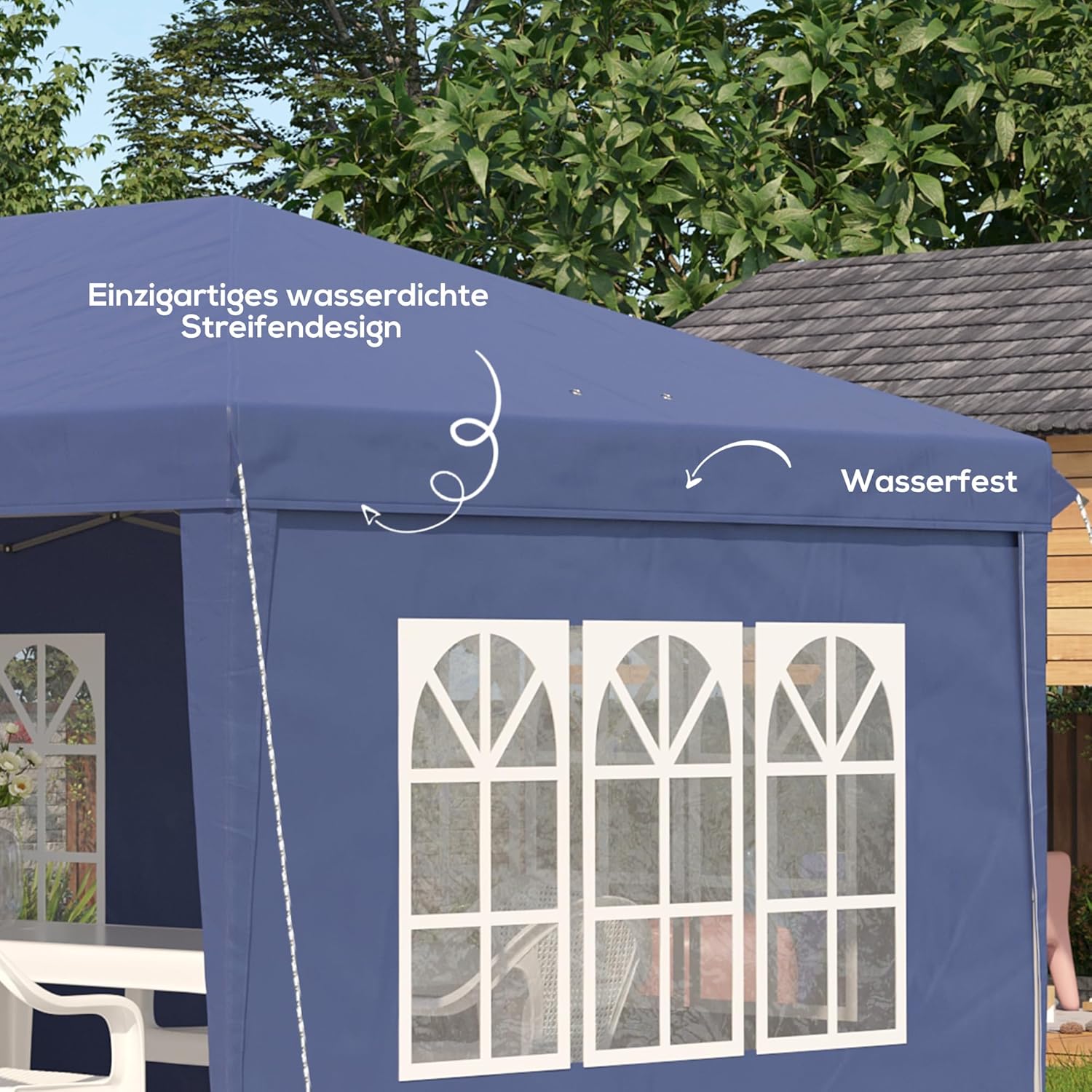 Outsunny Pavillon ca. 3x6m Wasserdicht Pop-up Faltpavillon mit 4 Seitenwänden, Fenster, Partyzelt mit UV-Schutz, Oxford Gartenpavillon inkl. Tragetasche Gartenzelt für Balkon, Terrasse, Blau — Ansicht 5