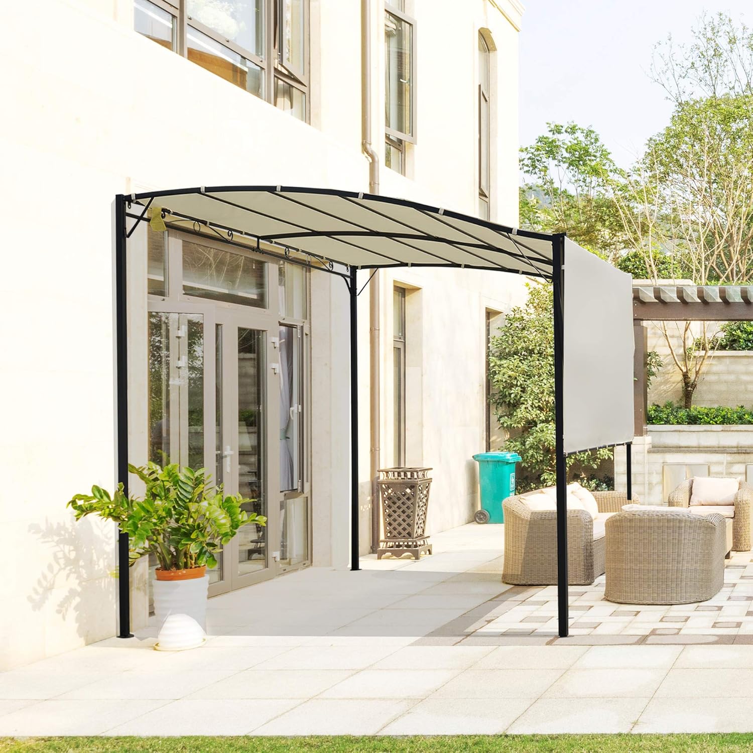 Outsunny Pavillon Gartenpavillon Markise Sonnenmarkise mit klappbarem Seitendach UV-Schutz Stahl + Polyester Cremeweiß + Schwarz 3 x 2,5 m — Ansicht 2