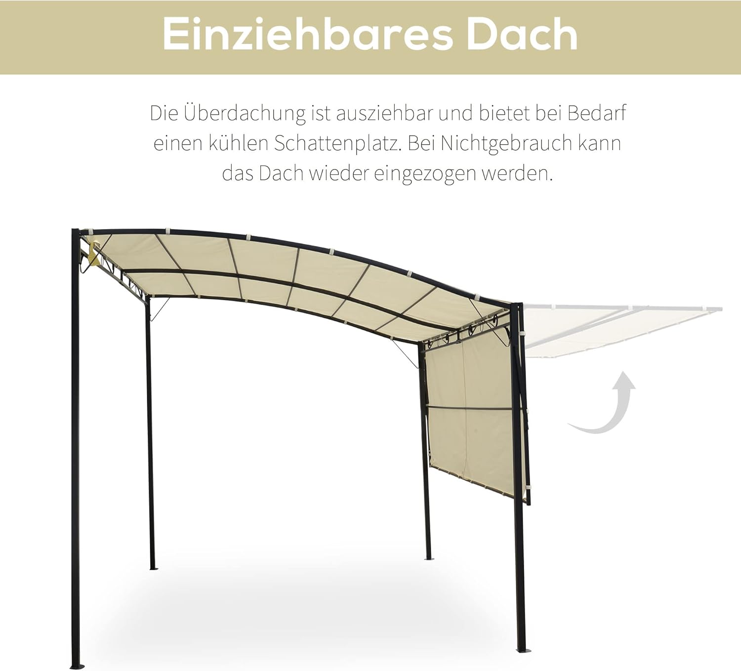 Outsunny Pavillon Gartenpavillon Markise Sonnenmarkise mit klappbarem Seitendach UV-Schutz Stahl + Polyester Cremeweiß + Schwarz 3 x 2,5 m — Ansicht 3