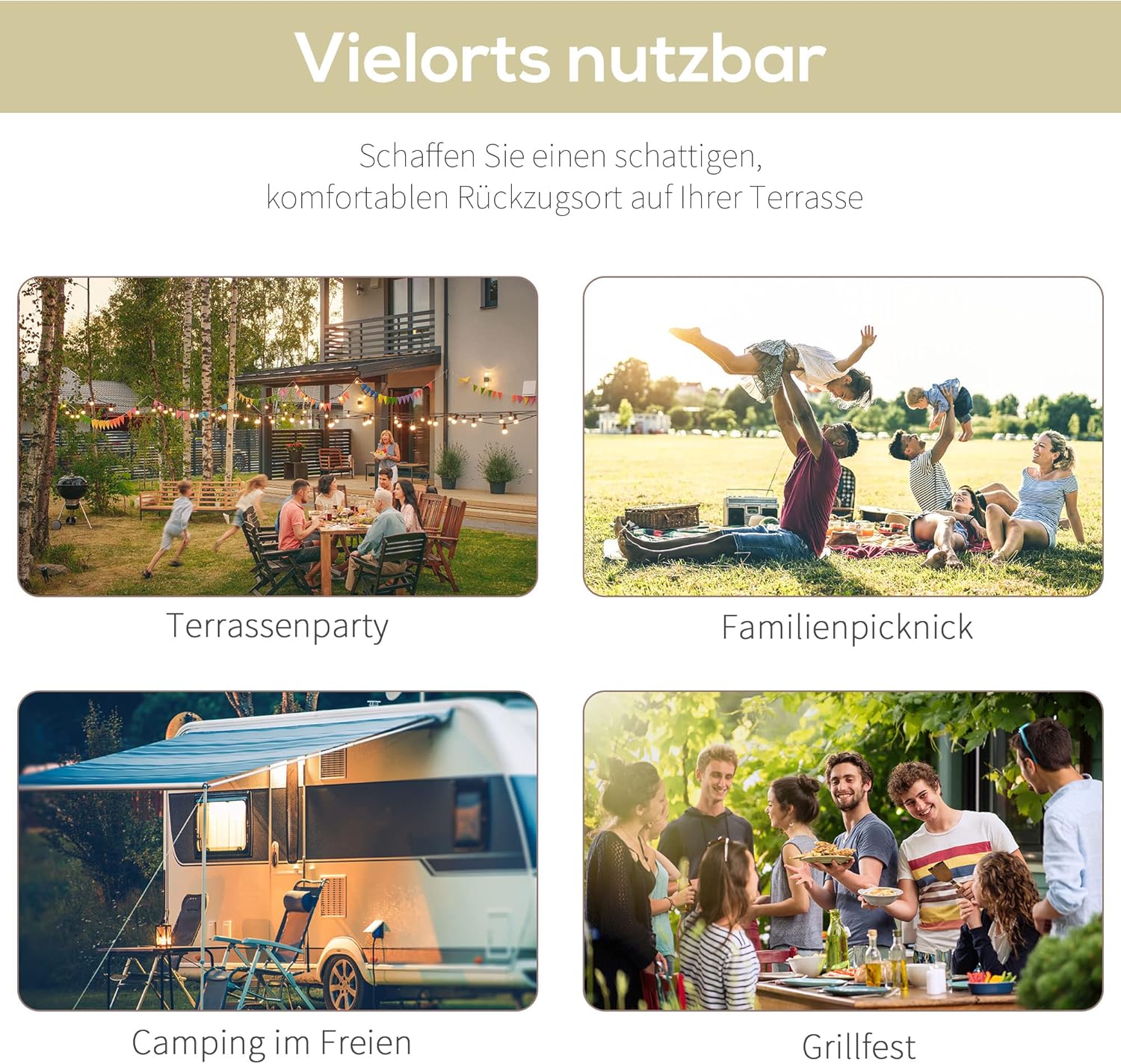 Outsunny Pavillon Gartenpavillon Markise Sonnenmarkise mit klappbarem Seitendach UV-Schutz Stahl + Polyester Cremeweiß + Schwarz 3 x 2,5 m — Ansicht 5