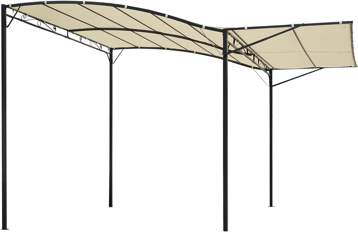 Outsunny Pavillon Gartenpavillon Markise Sonnenmarkise mit klappbarem Seitendach UV-Schutz Stahl + Polyester Cremeweiß + Schwarz 3 x 2,5 m