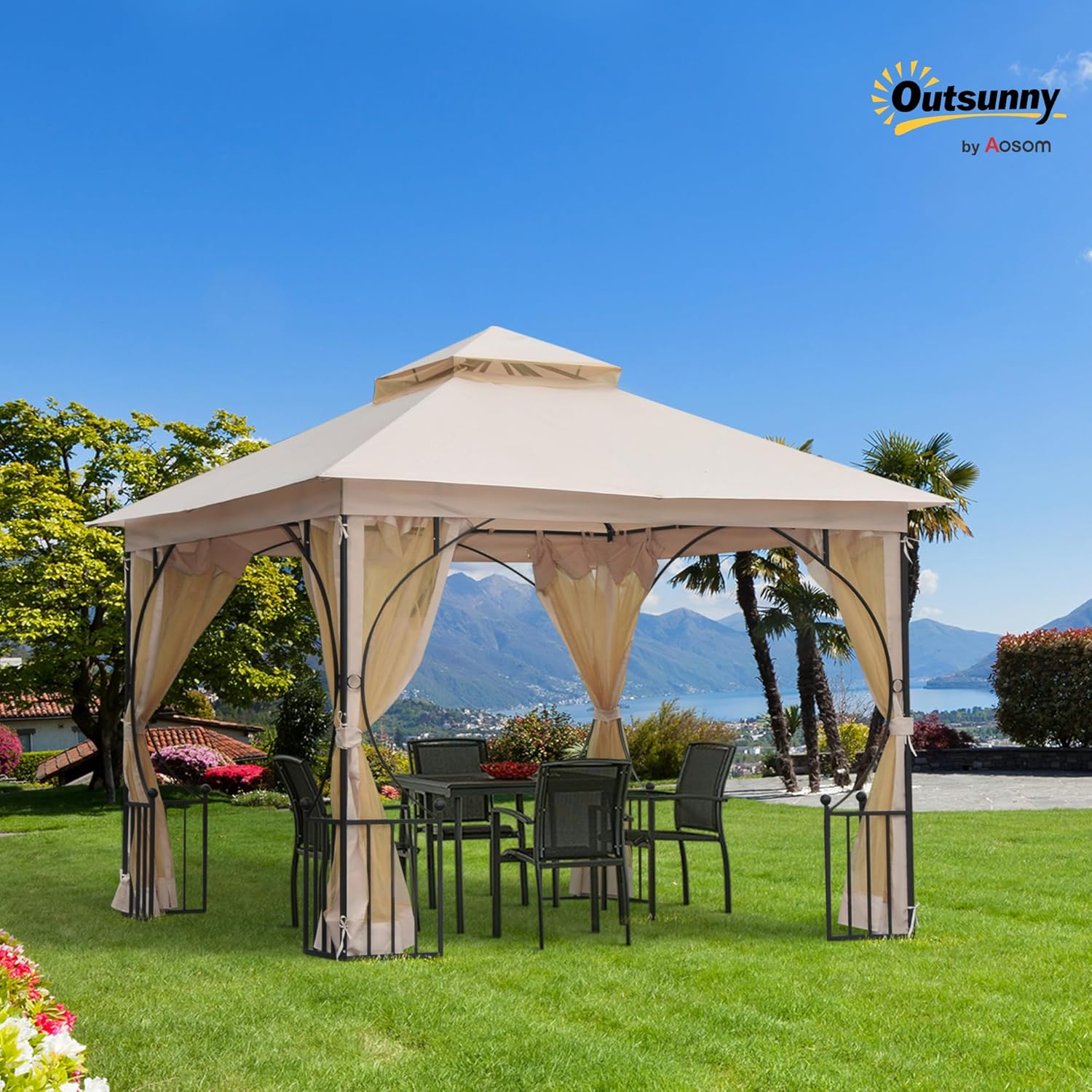 Outsunny Pavillon Gartenpavillon Partyzelt Gartenzelt Festzelt Doppeldach 3x3m — Ansicht 2